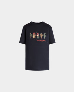 T-Shirt With Forest Mask Prints In Navy Blue Cotton