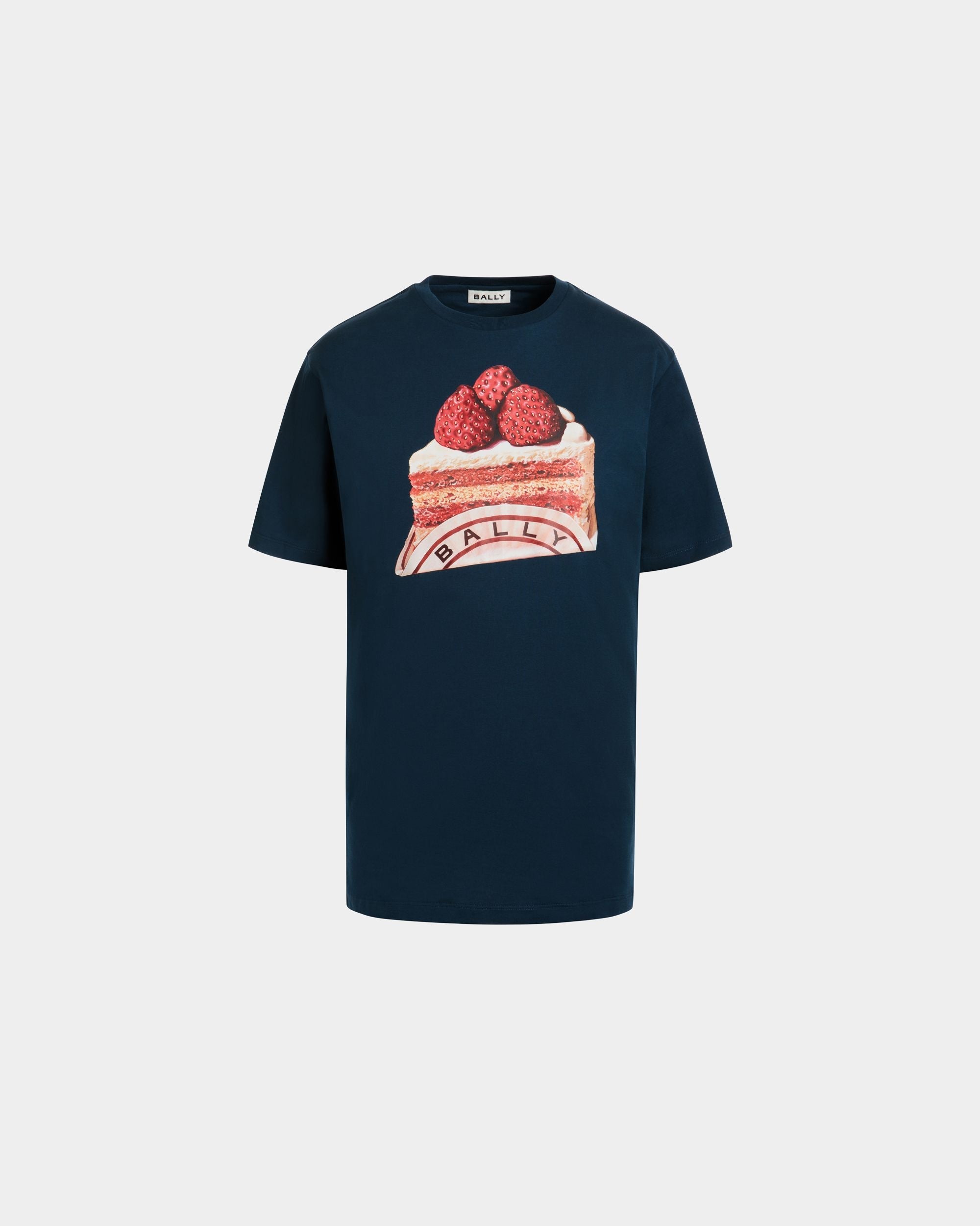 Bally Global - T-Shirt in Navy Blue Cotton With a Bally Cake Print - Azul