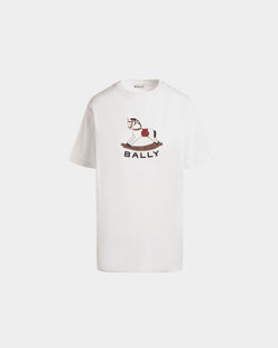T-Shirt with a Beni Bischof Rocking Horse Print in White Cotton