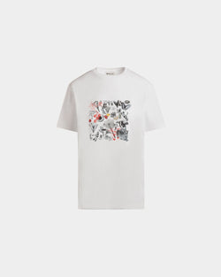T-Shirt with a Bally Collage Print in White Cotton