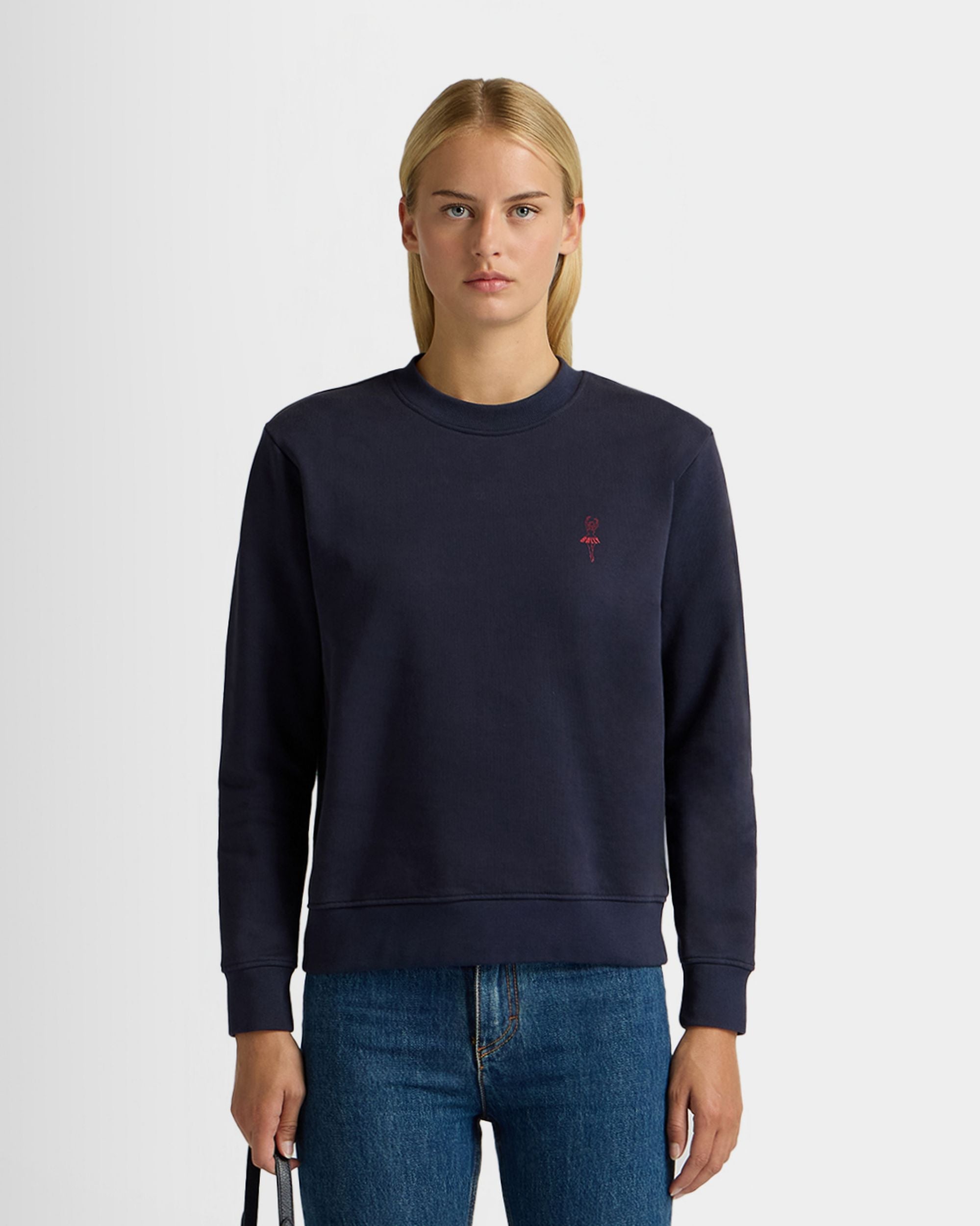 Bally Global - Crewneck Sweatshirt in Navy Blue Cotton With a Ballyrina - Blue