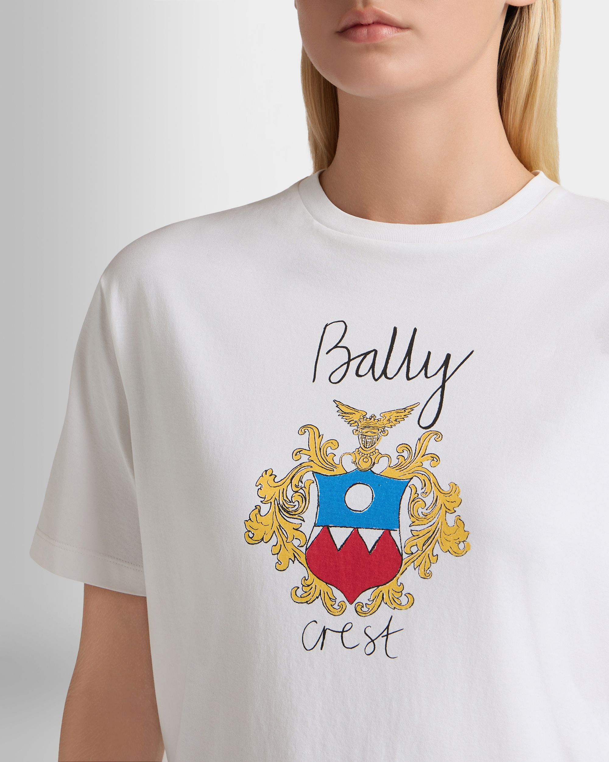 Bally Global - T-Shirt in White Cotton With a Bally Crest - White