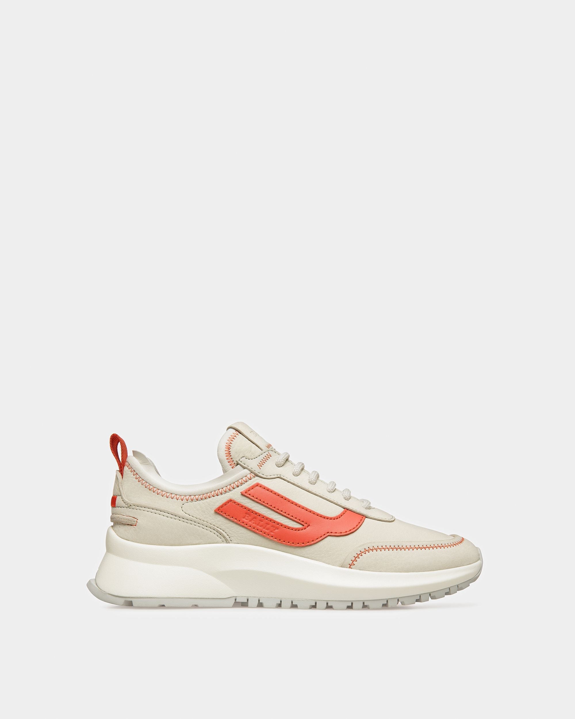 Bally Global - Darys Leather Sneakers In Dusty White And Orange - Multicolor