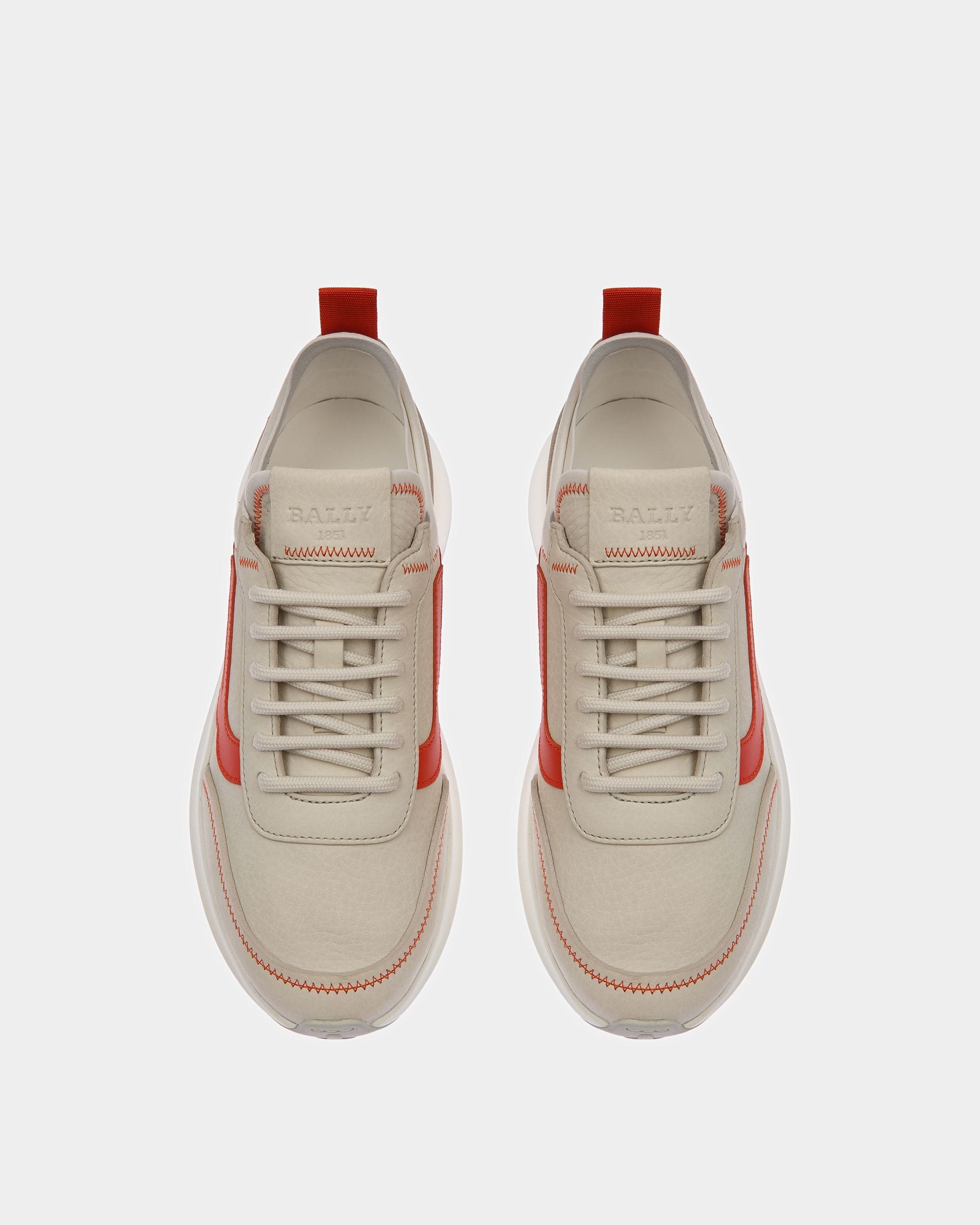Bally Global - Darys Leather Sneakers In Dusty White And Orange - Multicolor