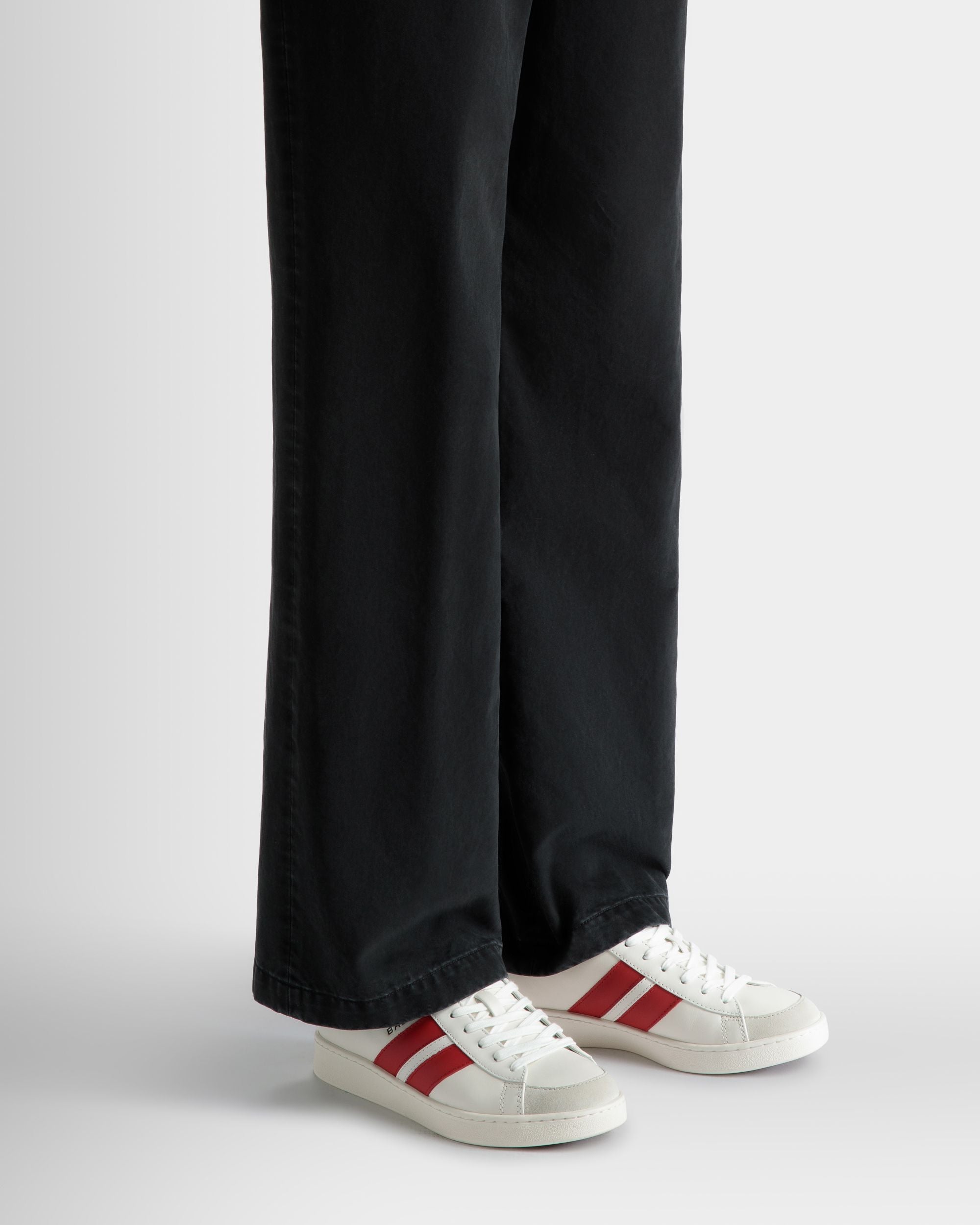 Bally Global - Tennis Sneaker in White and Candy Red Leather - Red