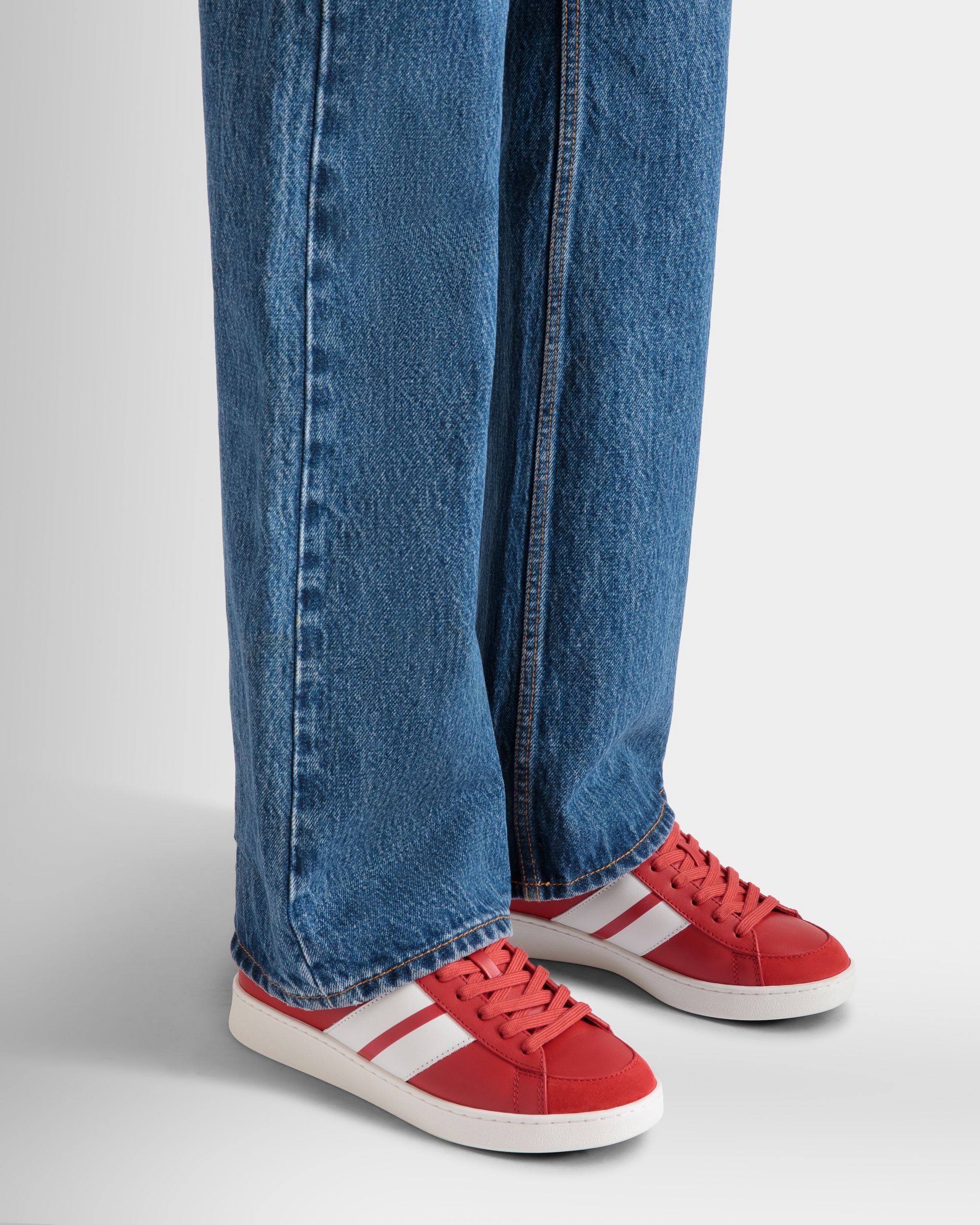Bally Global - Tennis Sneaker In Candy Red And White Leather - Rouge