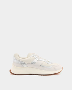 Outline Sneaker in White and Silver Leather