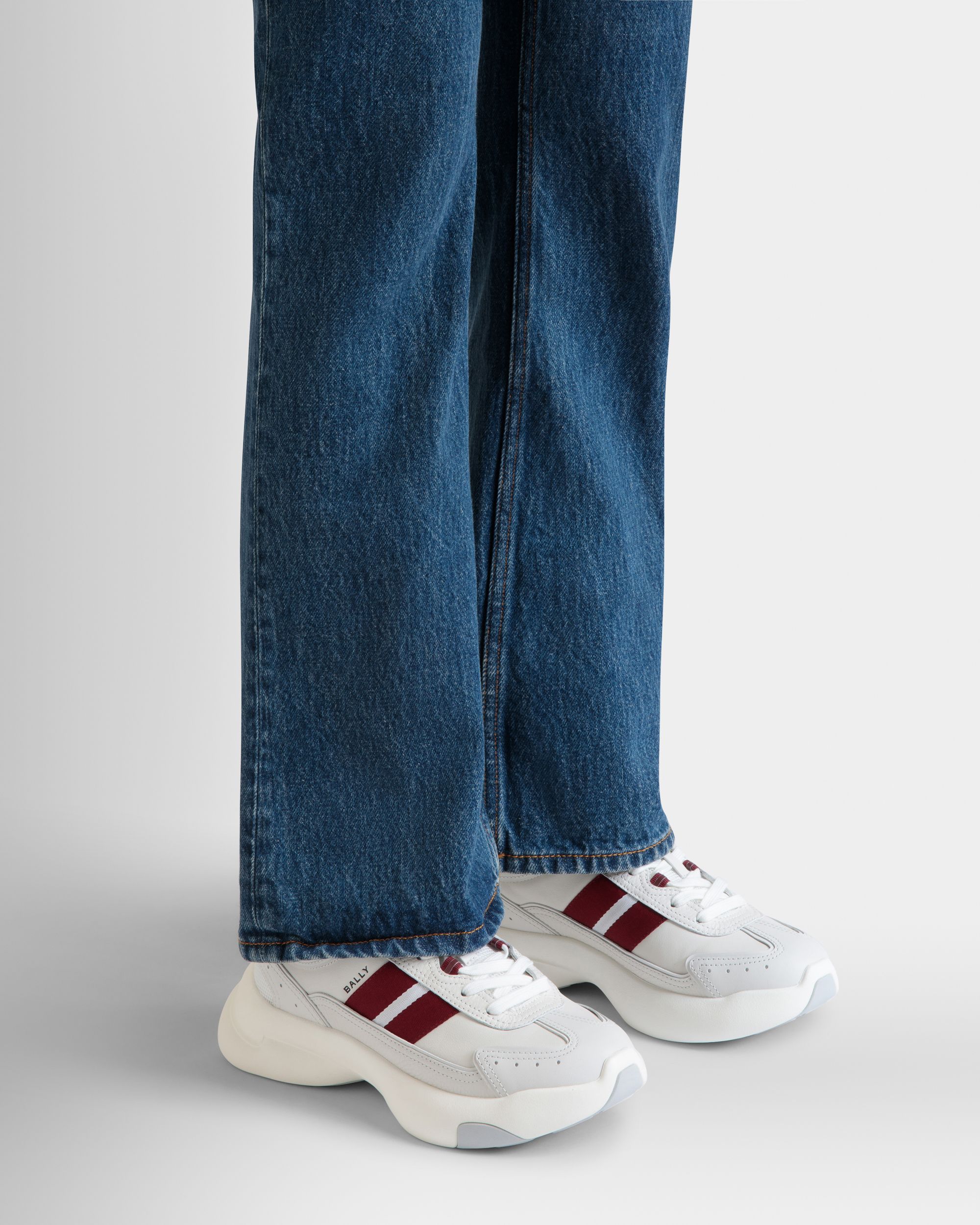 Bally Global - Dune Sneaker in White Leather with a Red Bally Ribbon - White