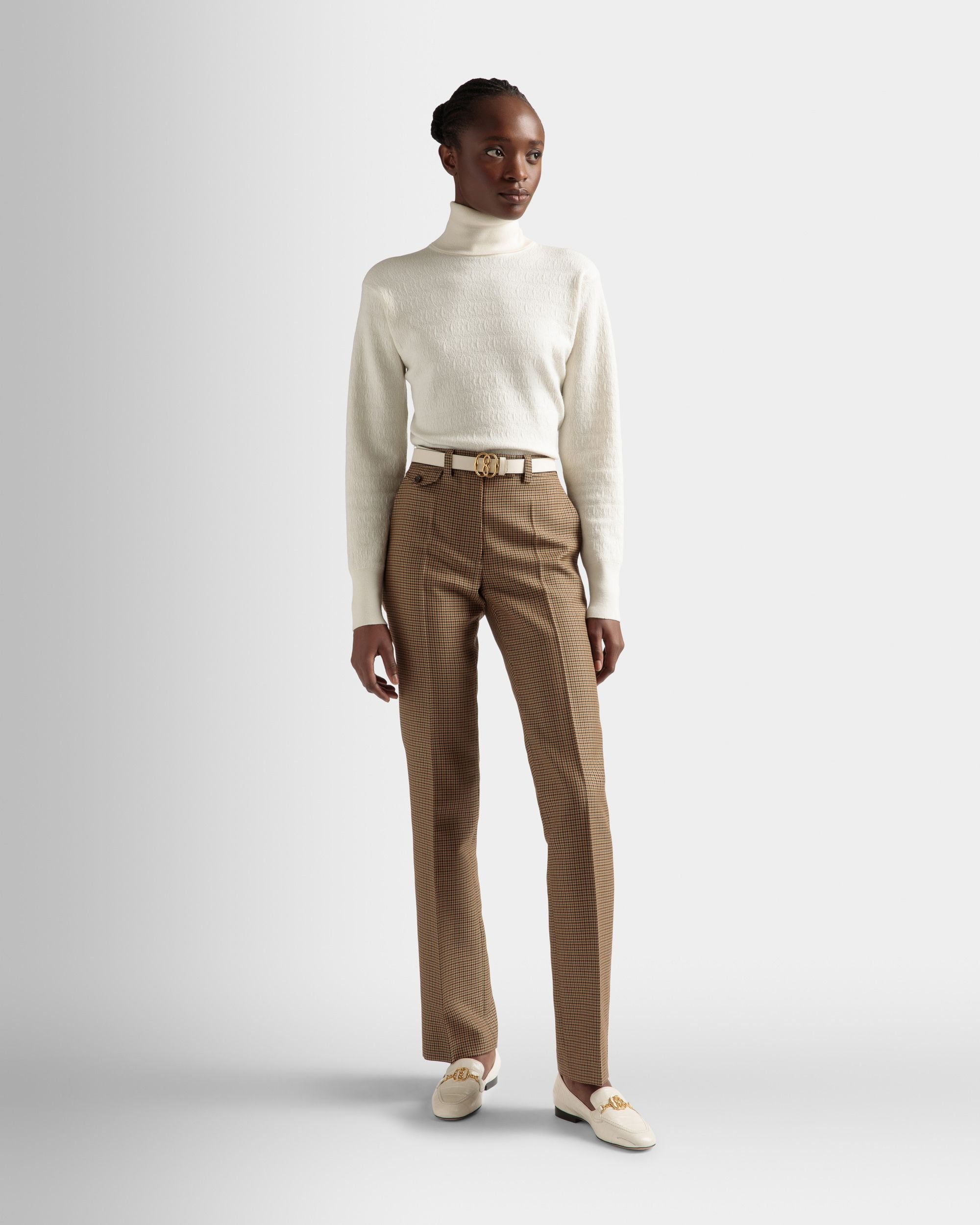 Bally Global - Roll Neck Sweater In Bone Wool - Blanc