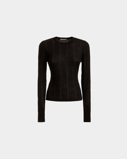Crewneck Top In Black Cotton And Silk