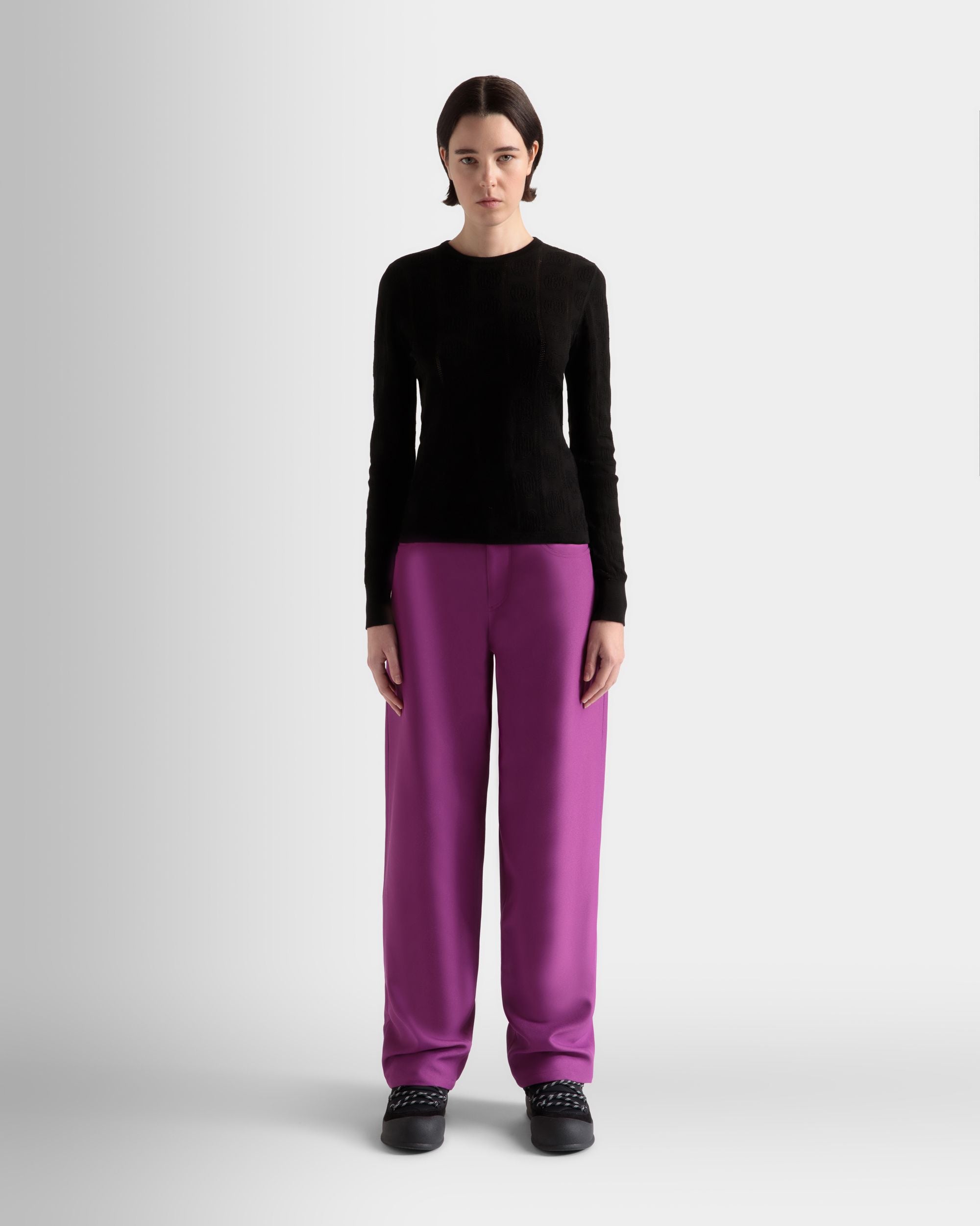 Bally Global - Crewneck Top In Black Cotton And Silk - Noir