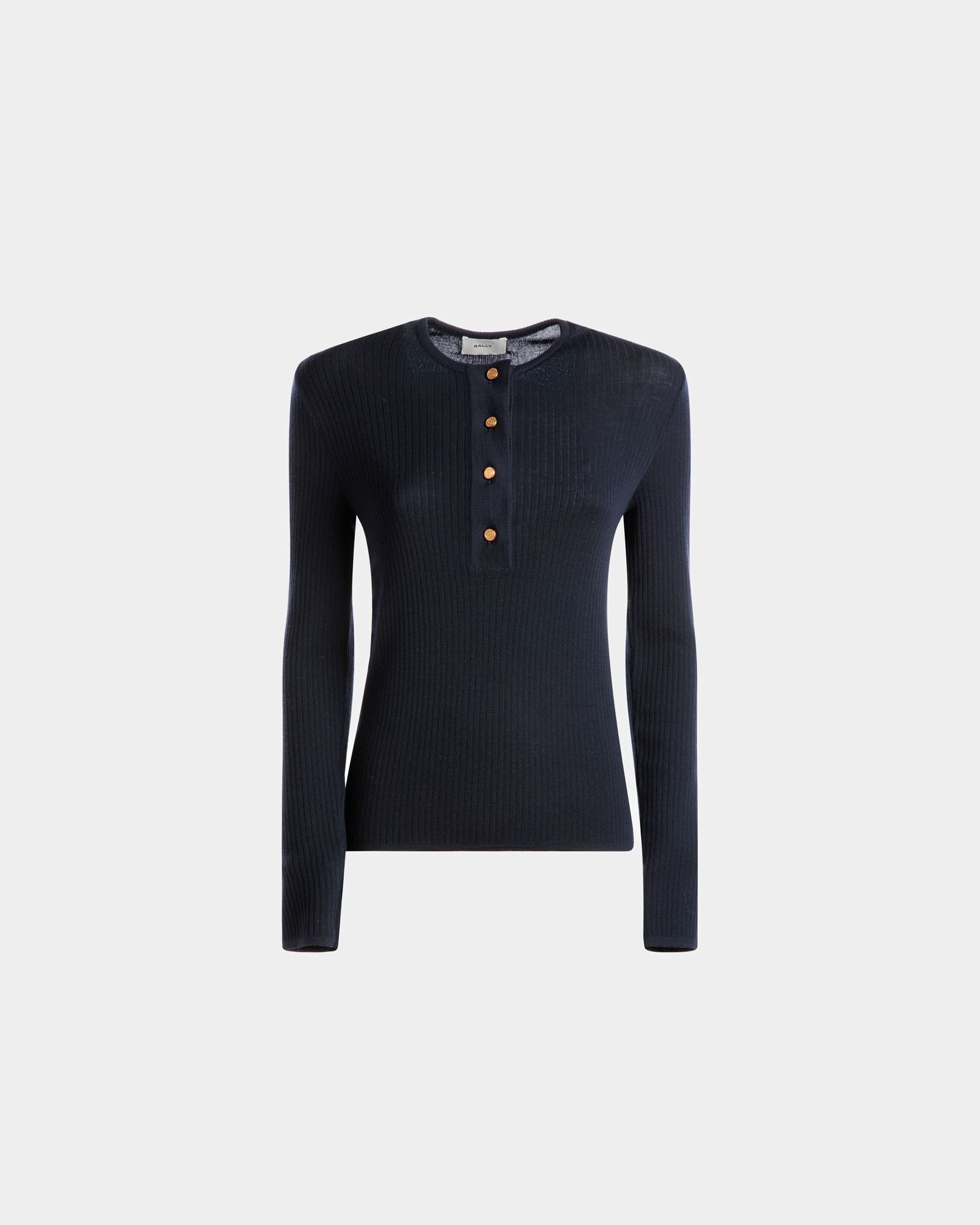 Bally Global - Top Col Tunisien En Maille En Laine Couleur Encre - Bleu