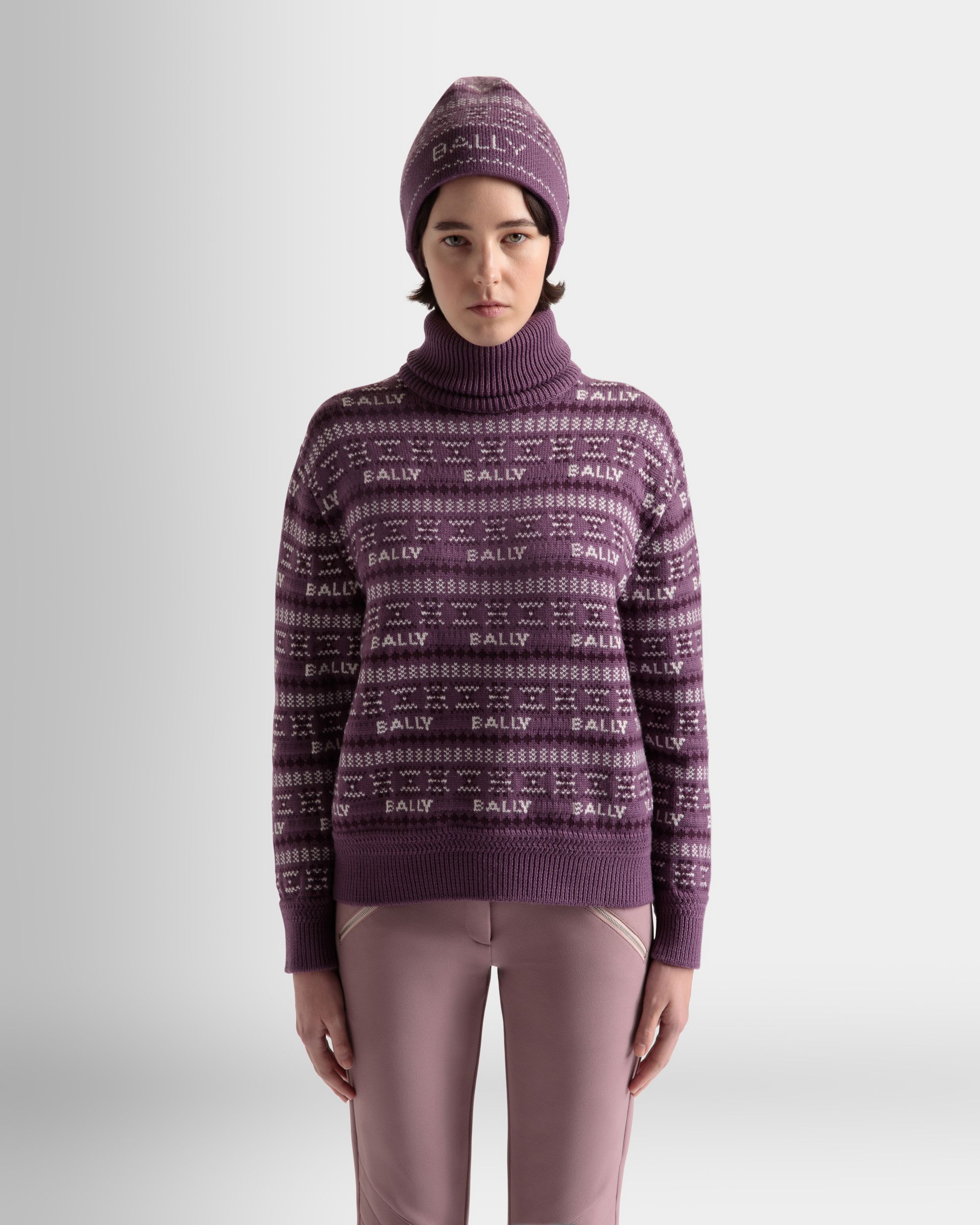 Bally Global - Turtleneck Sweater In Purple Wool - Purple