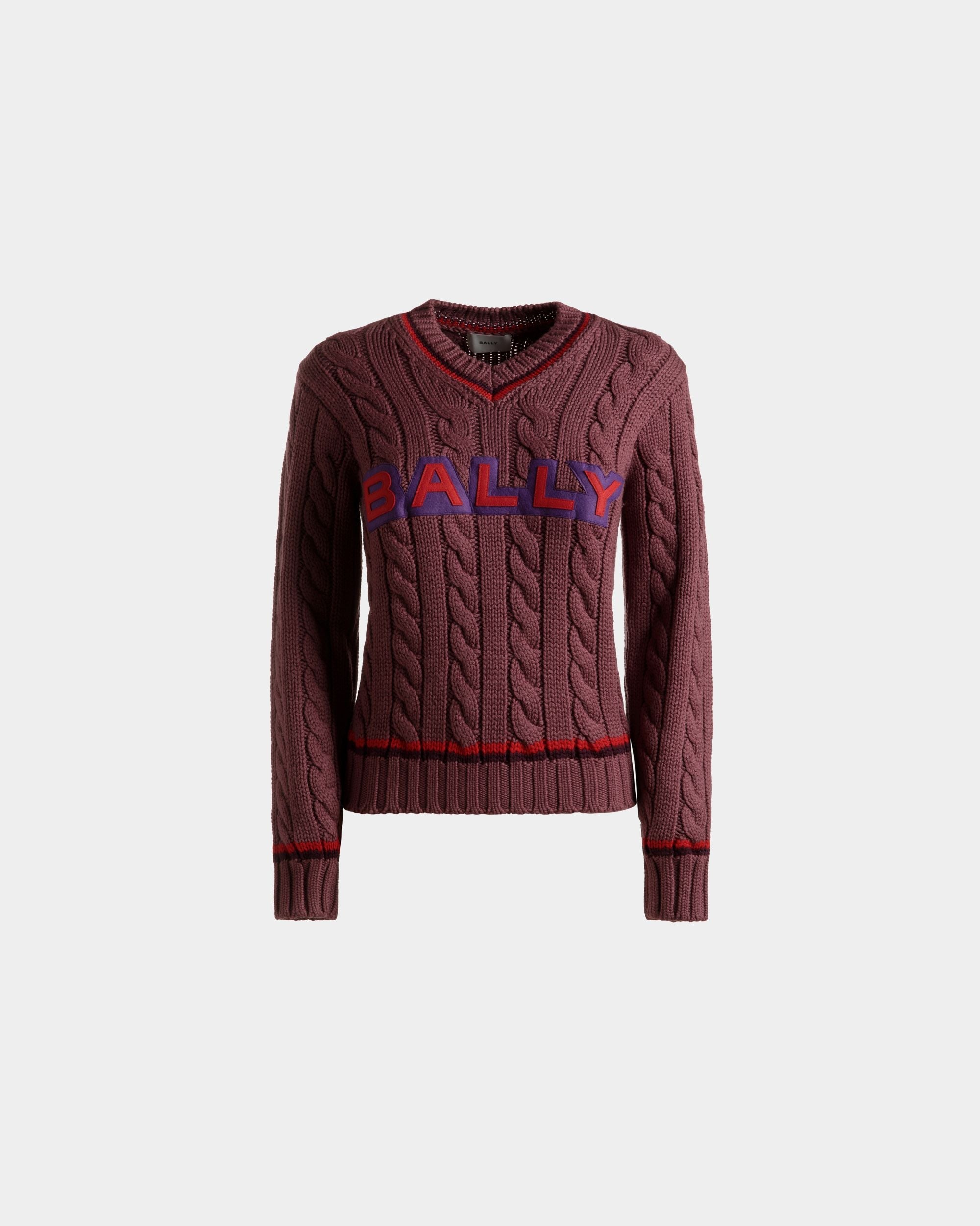 Bally Global - V-Neck Sweater In Light Pink Wool - Violet