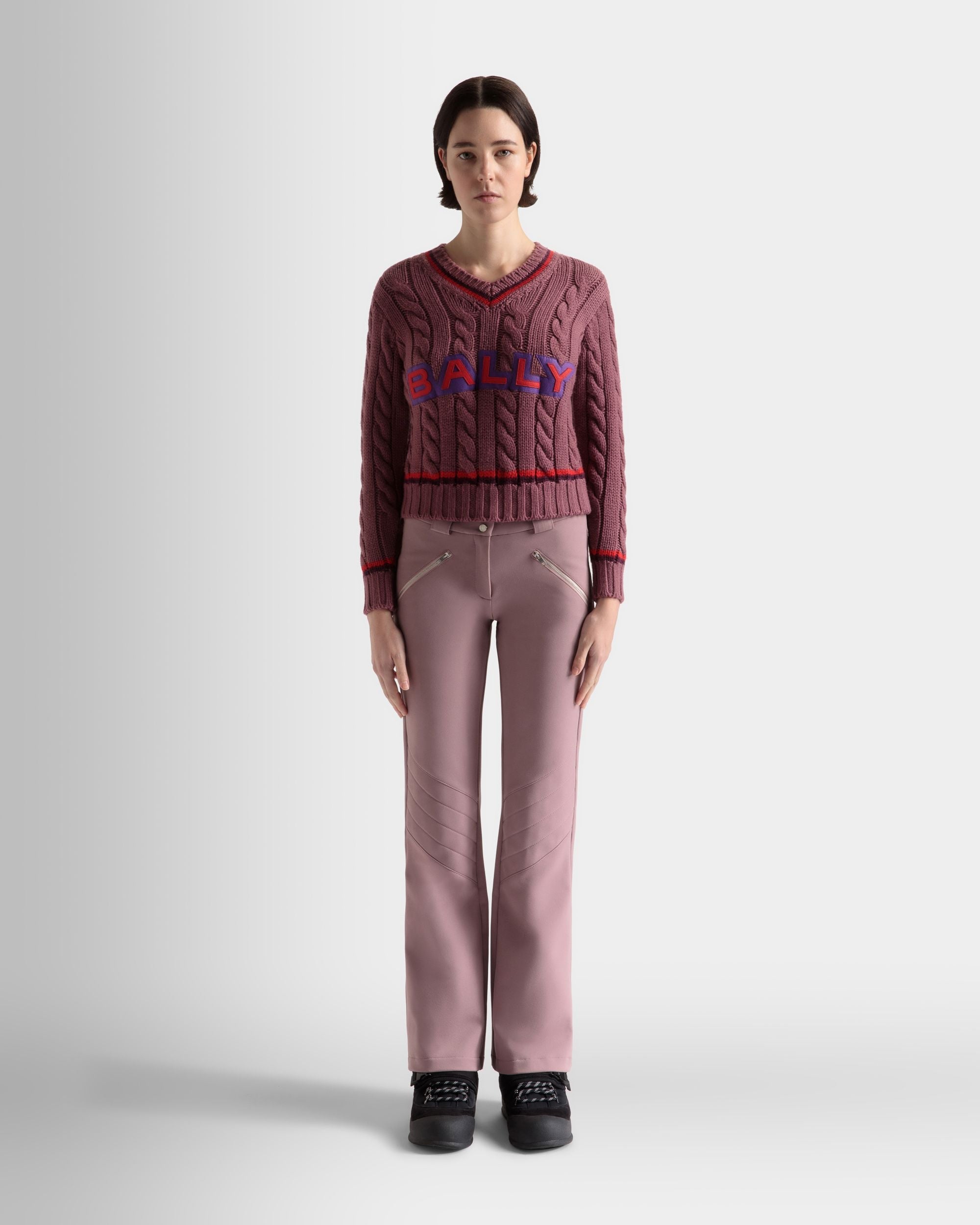 Bally Global - V-Neck Sweater In Light Pink Wool - Violet