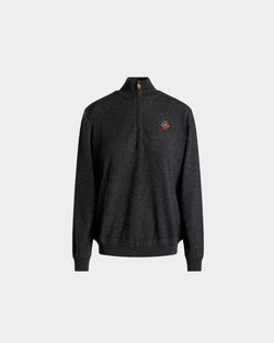 Half Zip Sweater In Dark Grey Wool And Cashmere