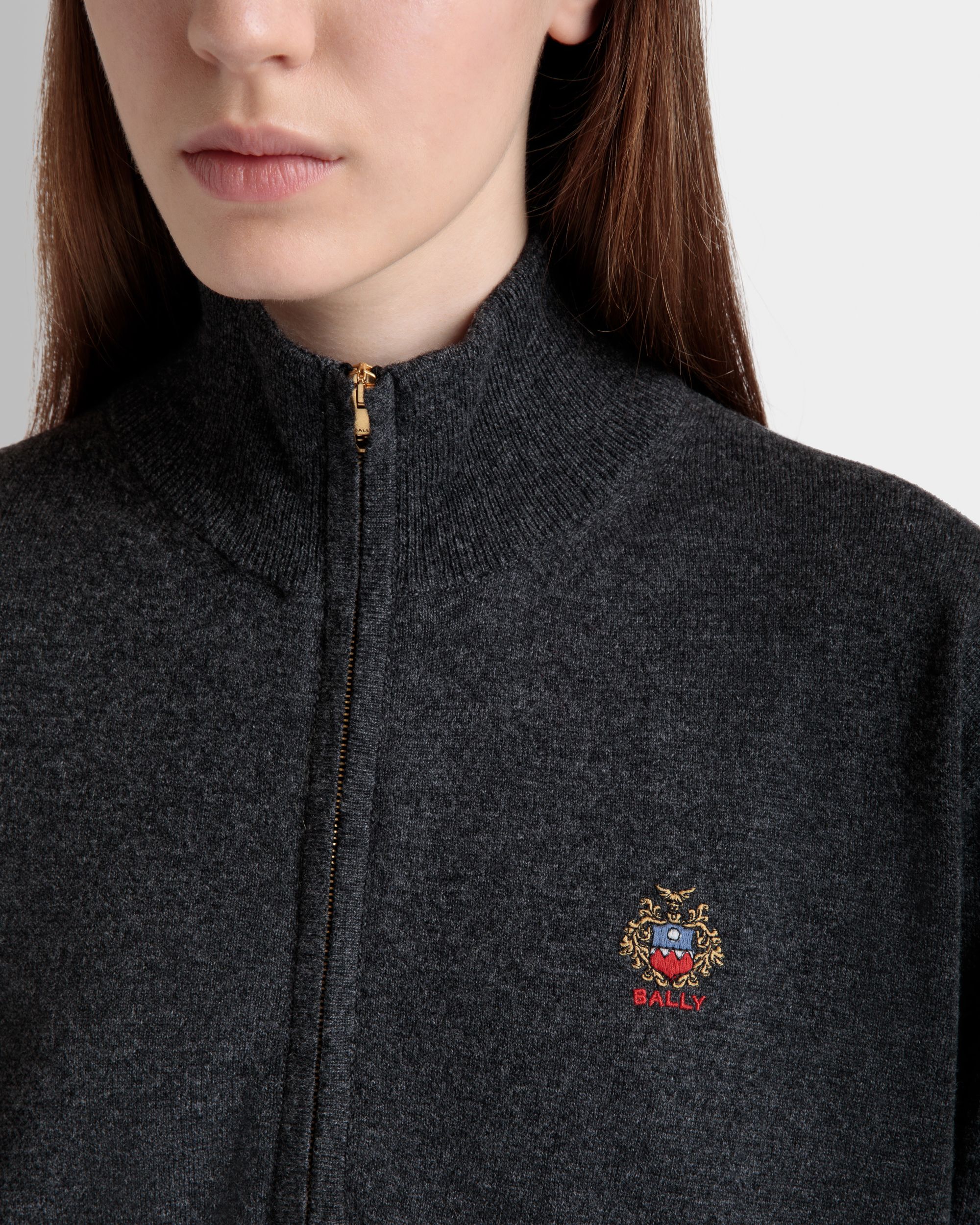 Bally Global - Half Zip Sweater In Dark Grey Wool And Cashmere - Grey
