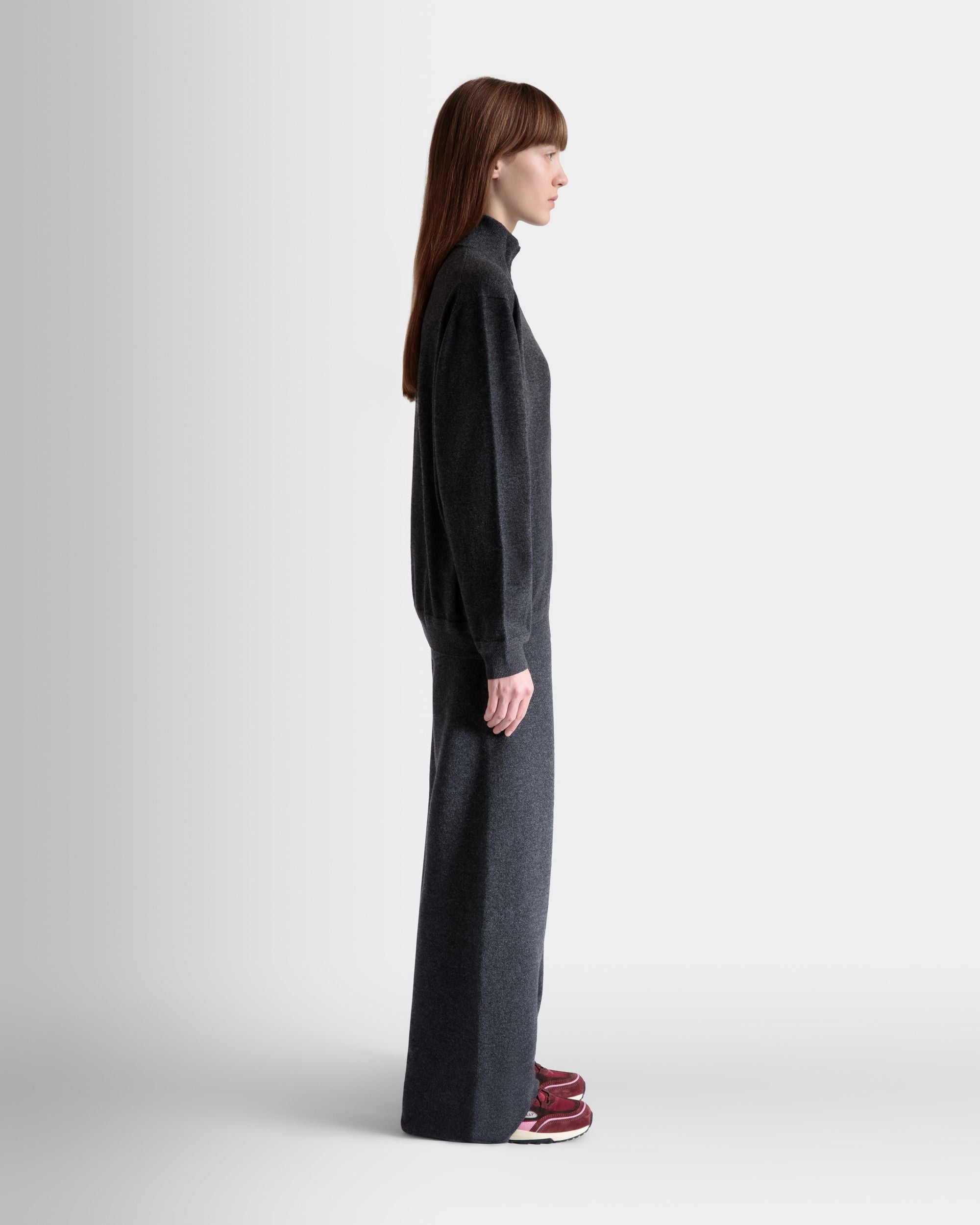Bally Global - Half Zip Sweater In Dark Grey Wool And Cashmere - Grey