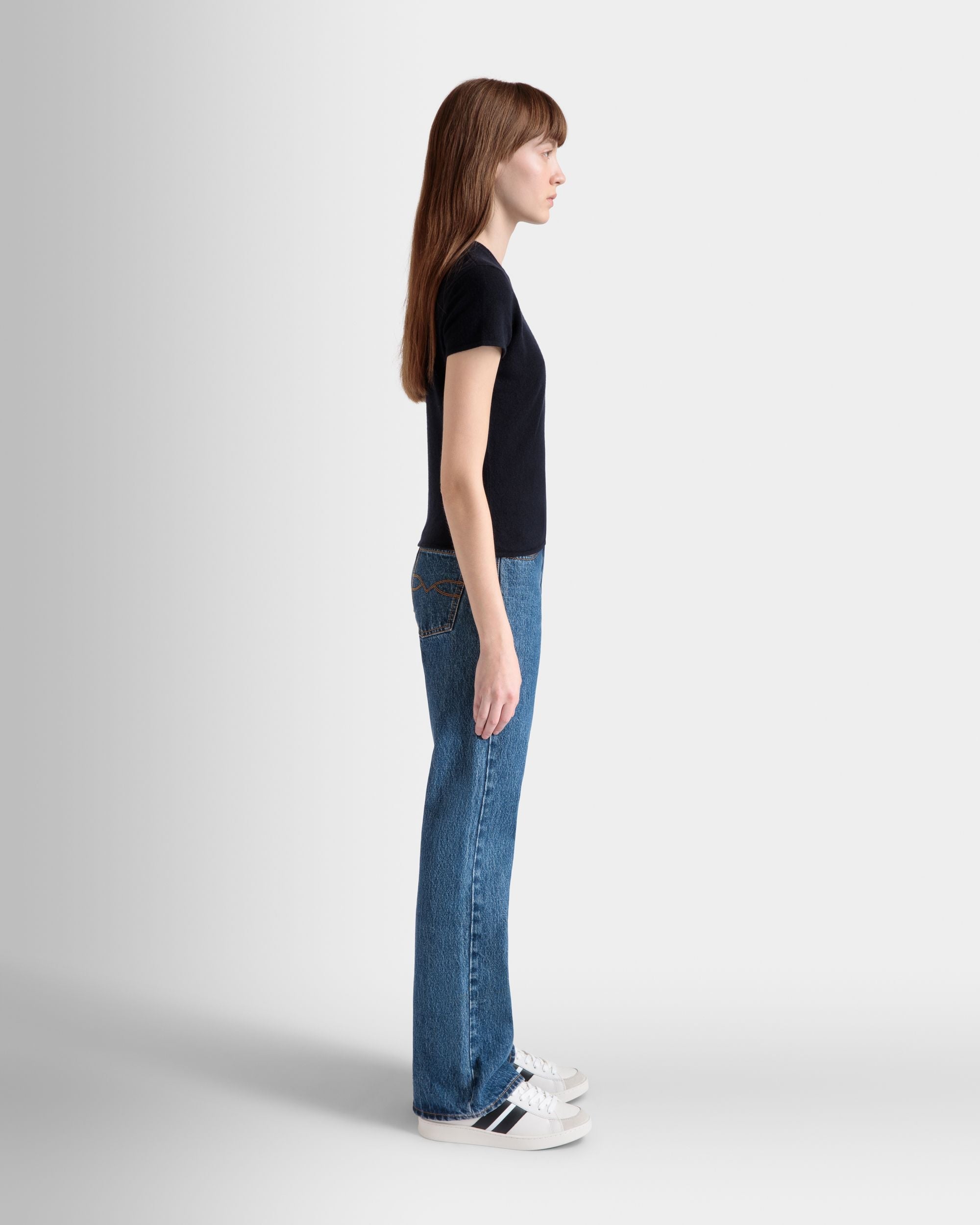 Bally Global - Knit Top In Navy Blue Cashmere - Azul