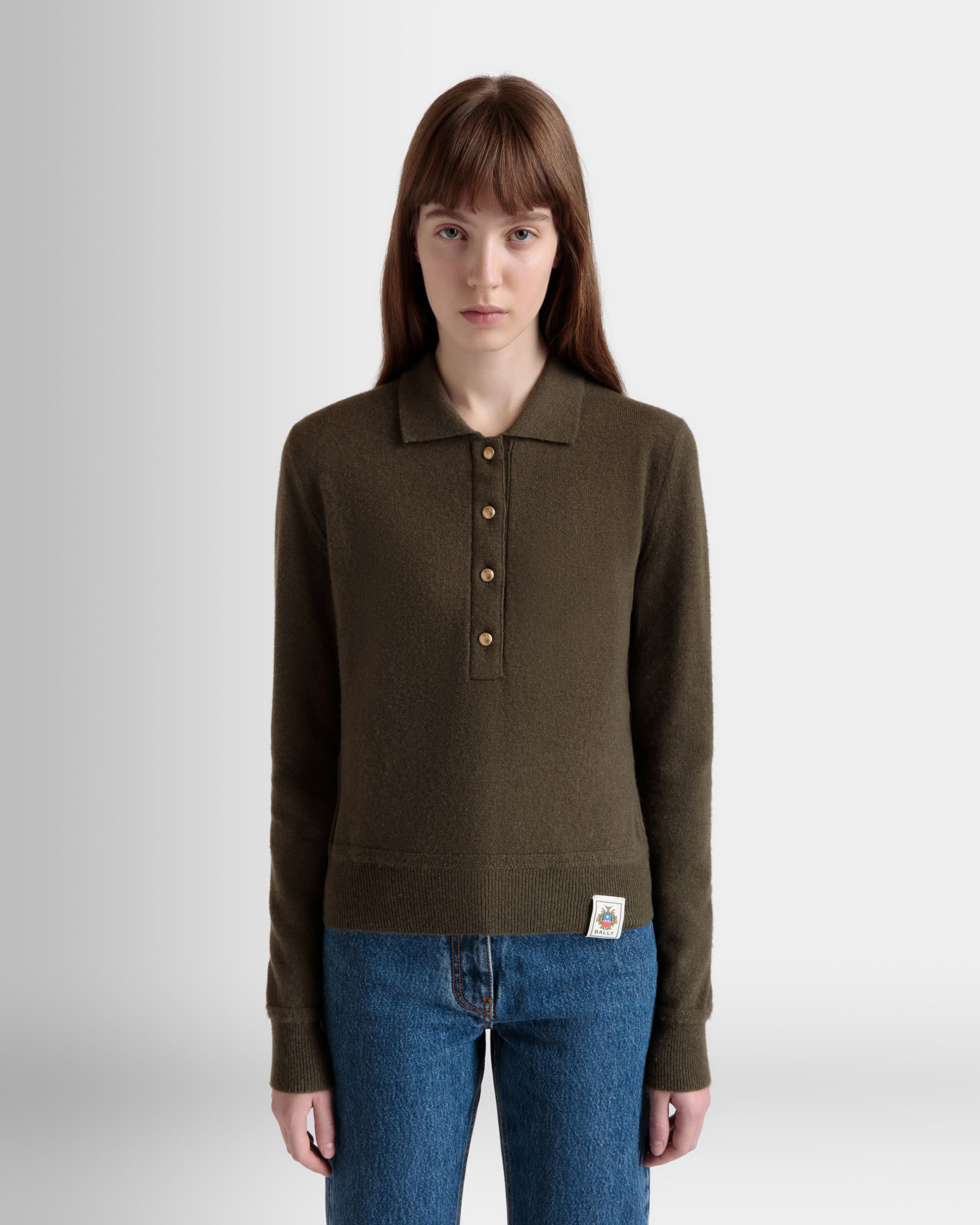 Bally Global - Knit Polo In Military Green Cashmere - Vert