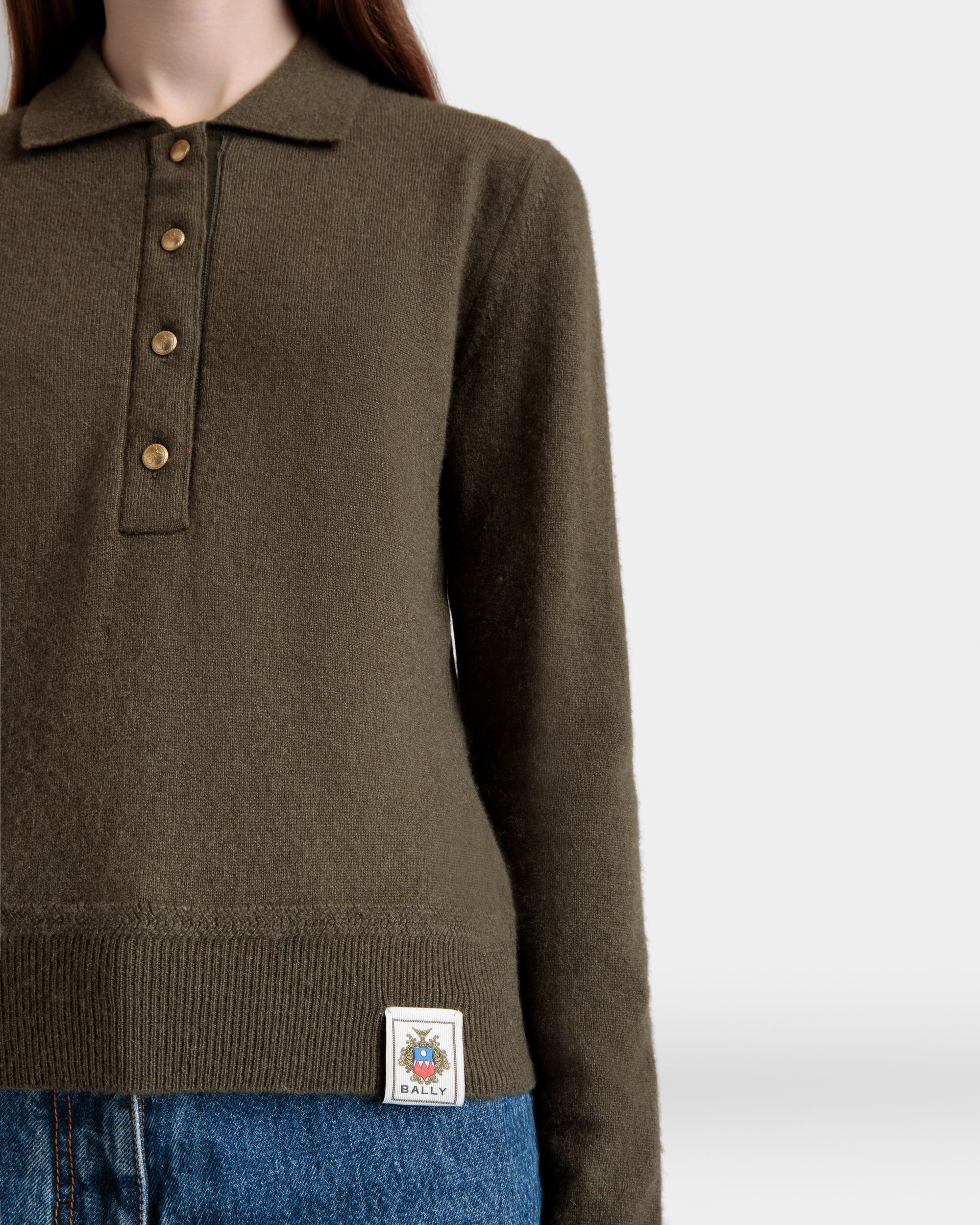 Bally Global - Knit Polo In Military Green Cashmere - Vert