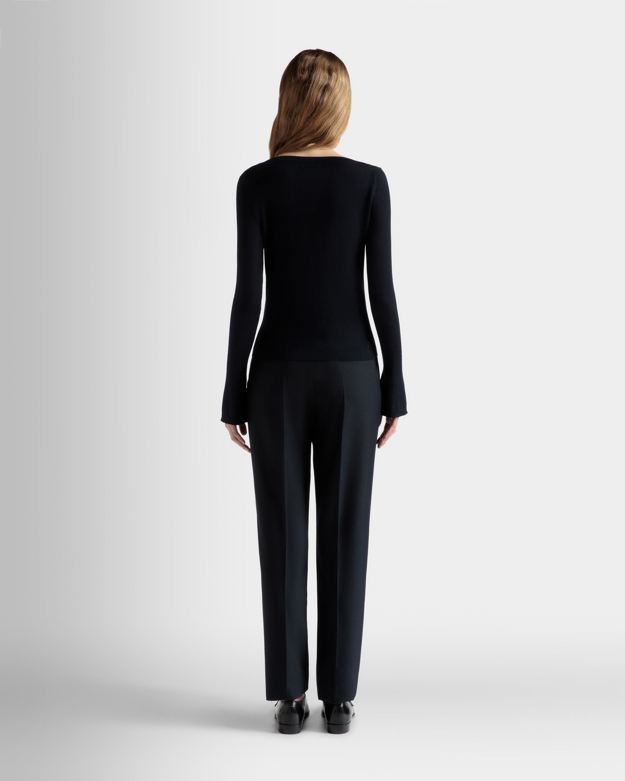 Bally Global - V-Neck Knit Top in Navy Blue Cashmere - Blue