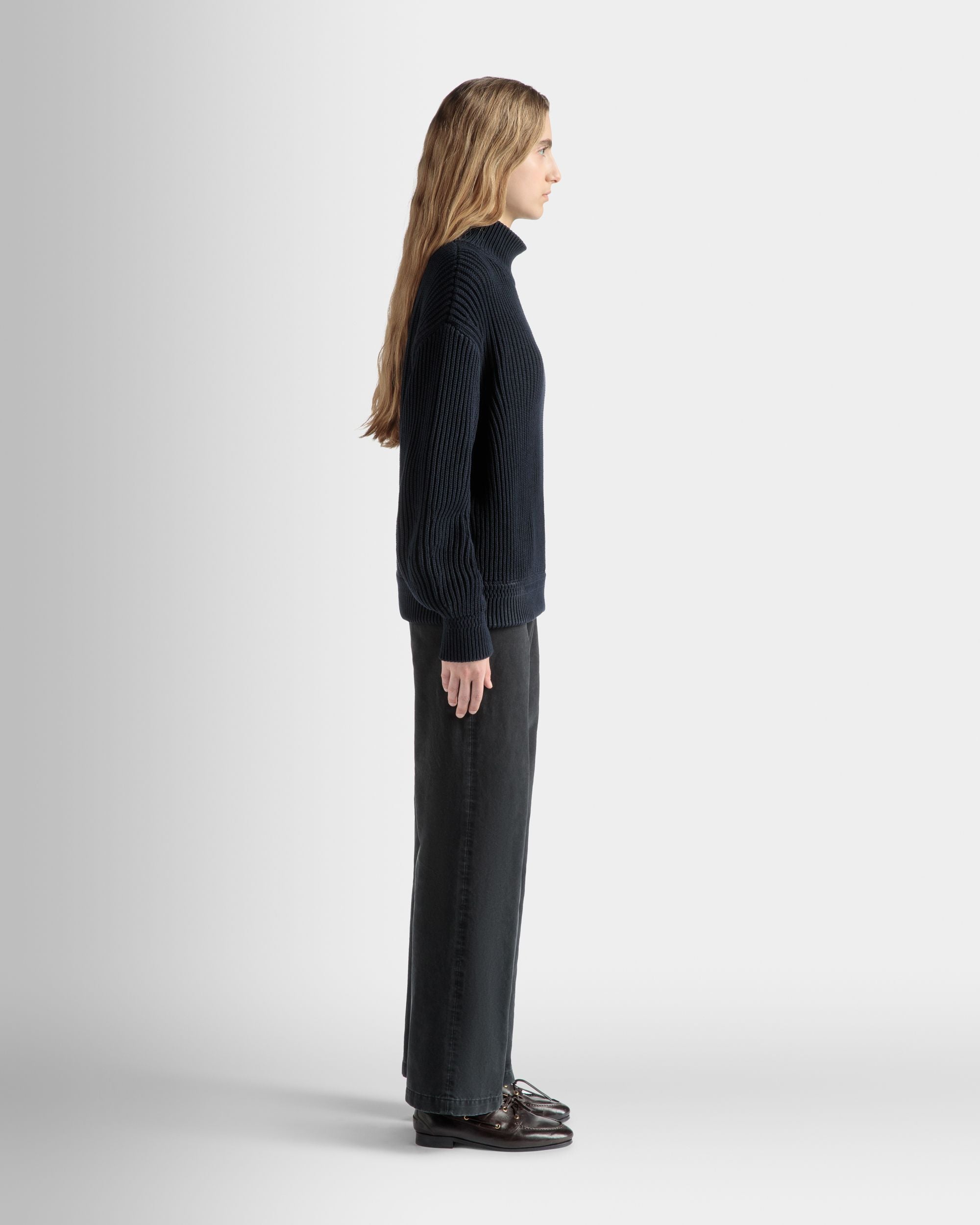 Bally Global - Turtle Neck in Navy Blue Cotton - Blue
