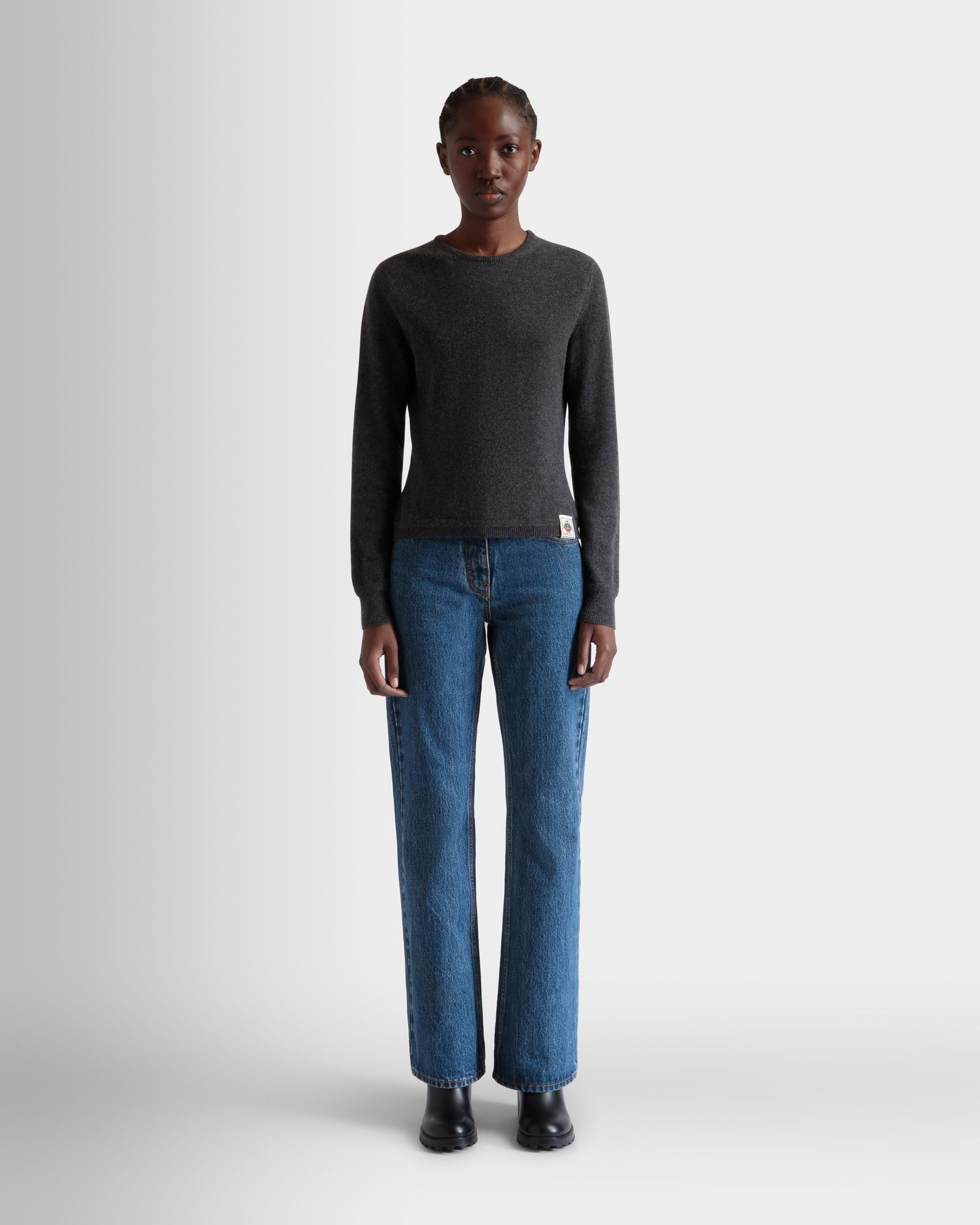 Bally Global - Long Sleeve Knit Top In Dark Grey Cashmere - Grey