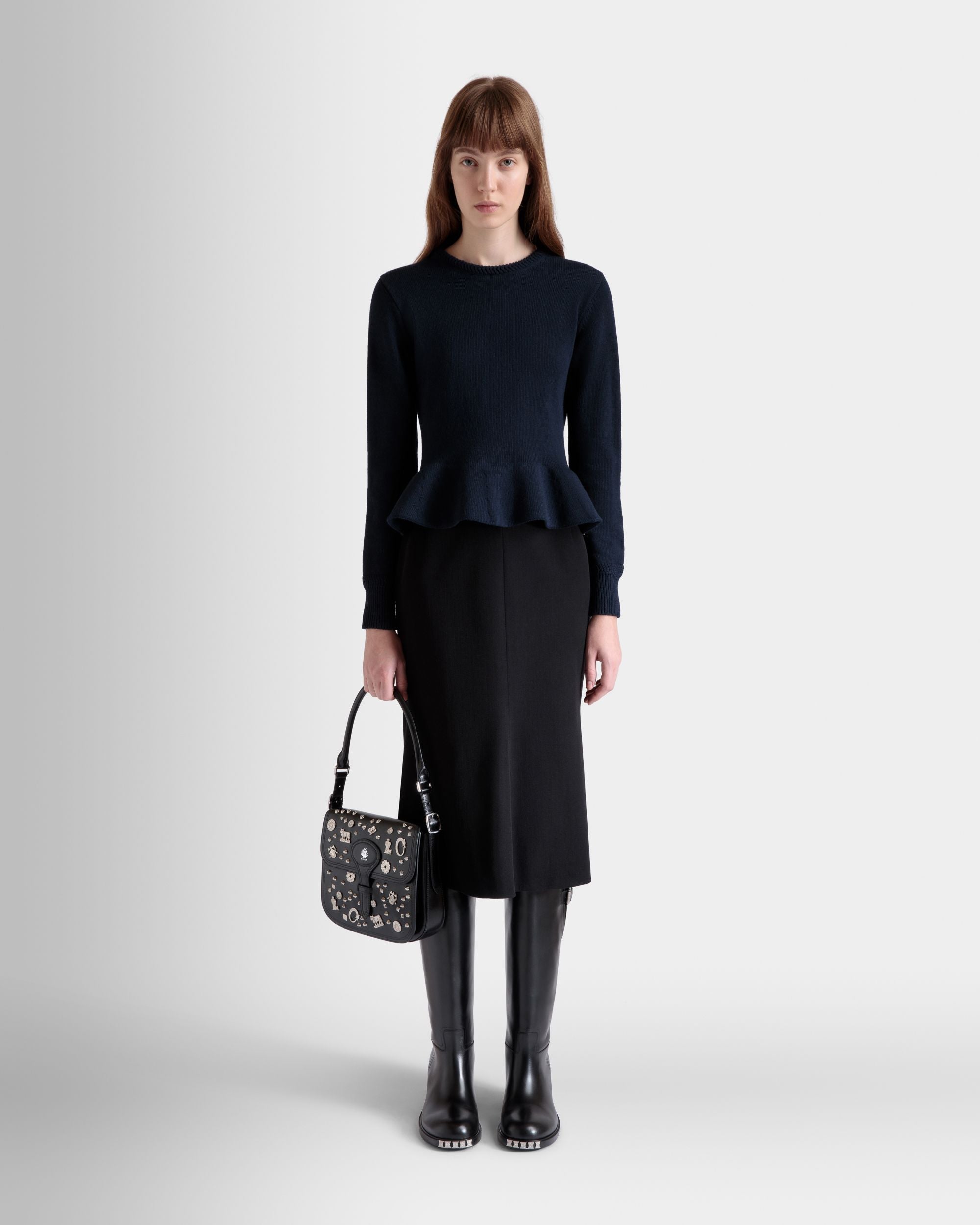 Bally Global - Top En Maille De Laine Navy Blue - Bleu