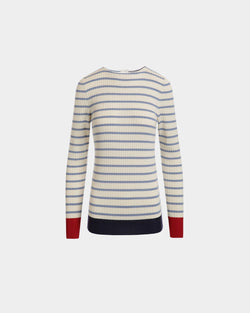 Long Sleeve Top in an Ivory And Light Blue Wool Blend