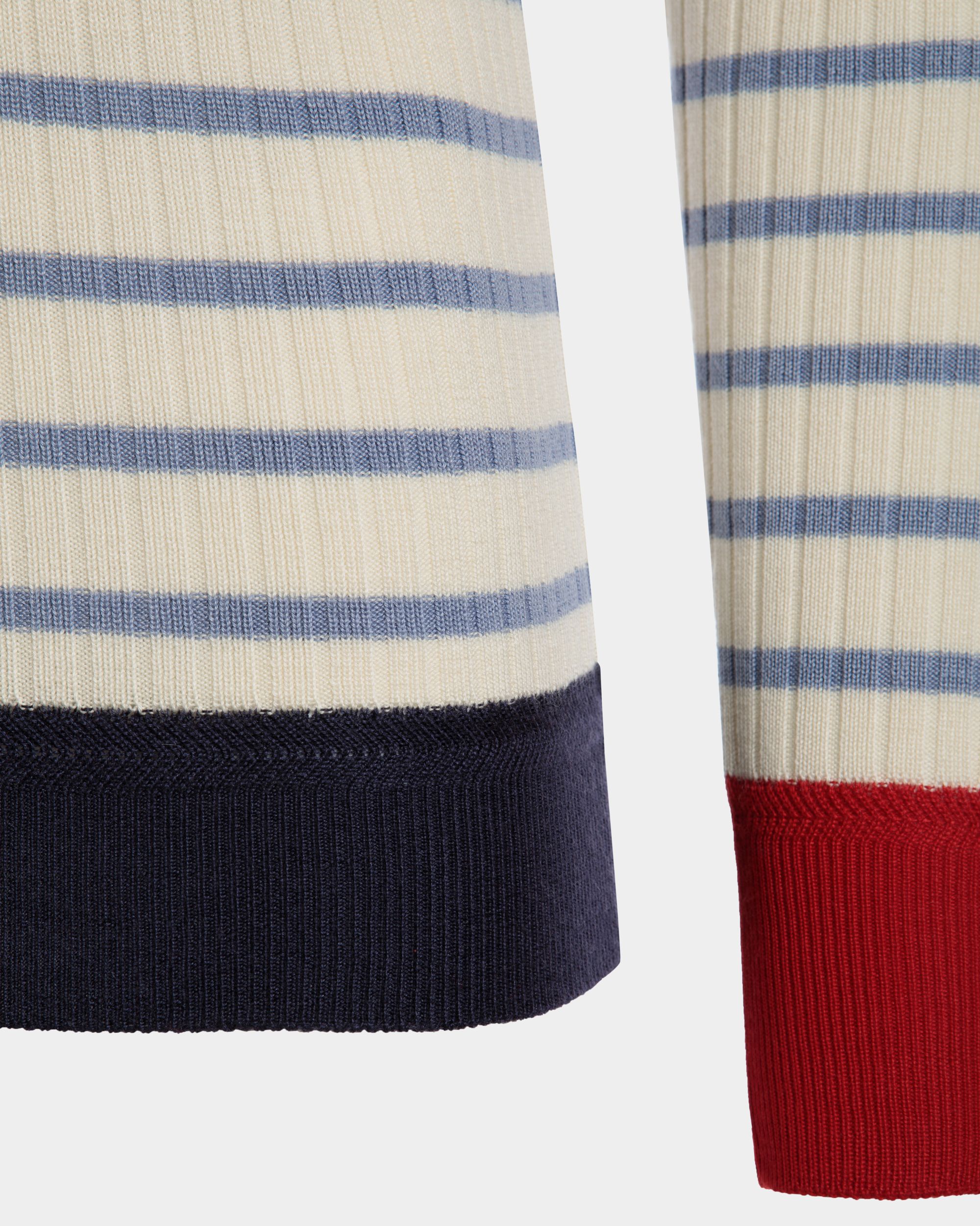 Bally Global - Long Sleeve Top in an Ivory And Light Blue Wool Blend - Blanco