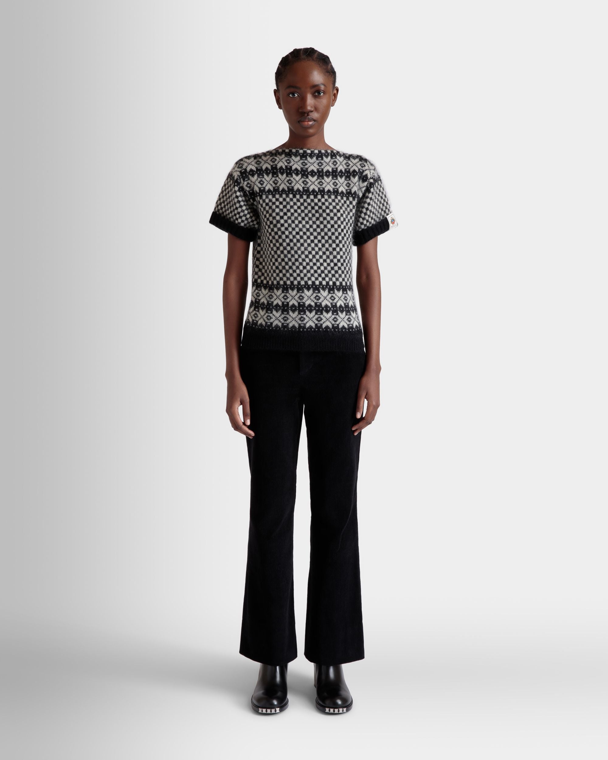 Bally Global - Knit Top In Black And White Mohair And Silk - Multicolore