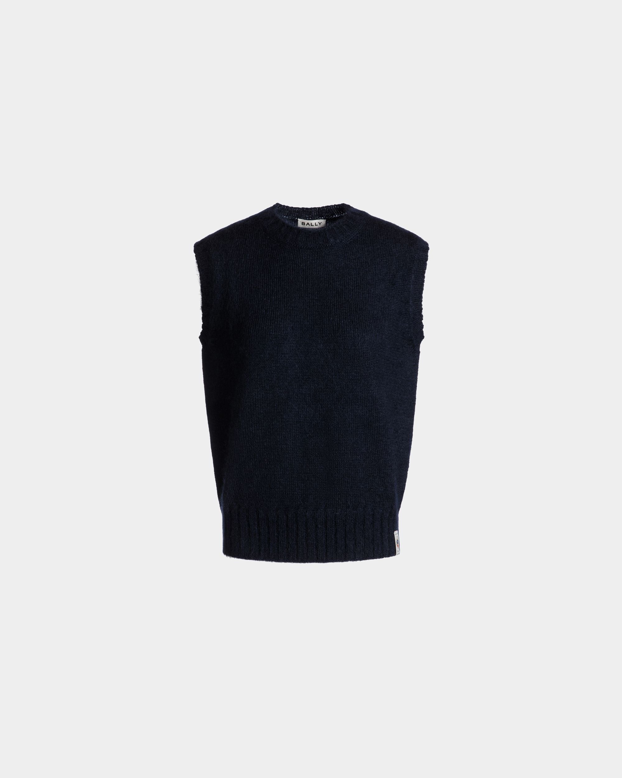 Bally Global - Knit Vest In Navy Blue Mohair And Silk - Bleu
