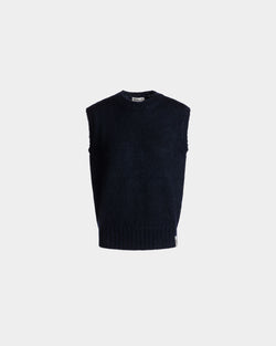 Knit Vest In Navy Blue Mohair And Silk