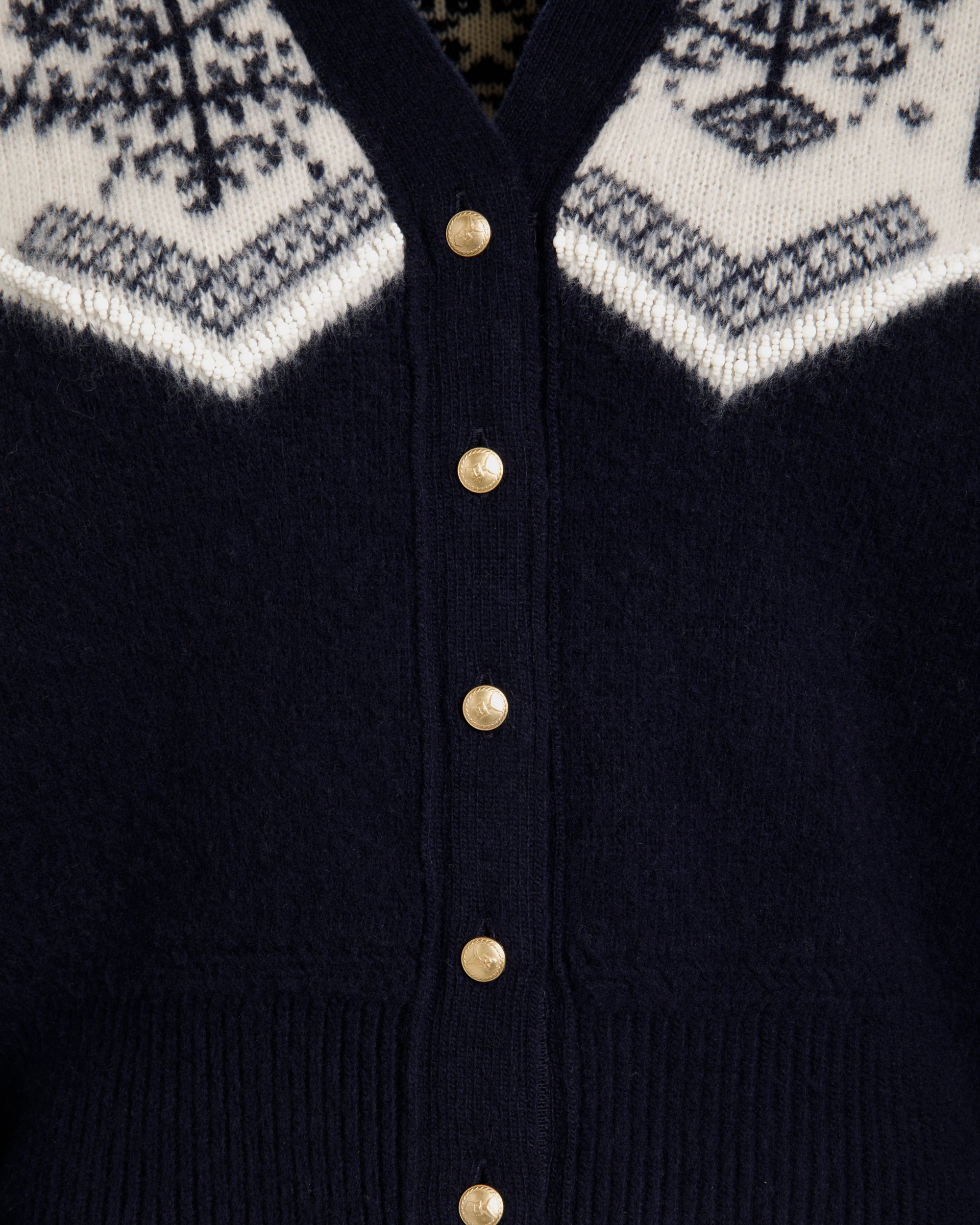 Bally Global - Winter Capsule Cardigan With a Heritage Flower in Navy Blue Wool - Blue
