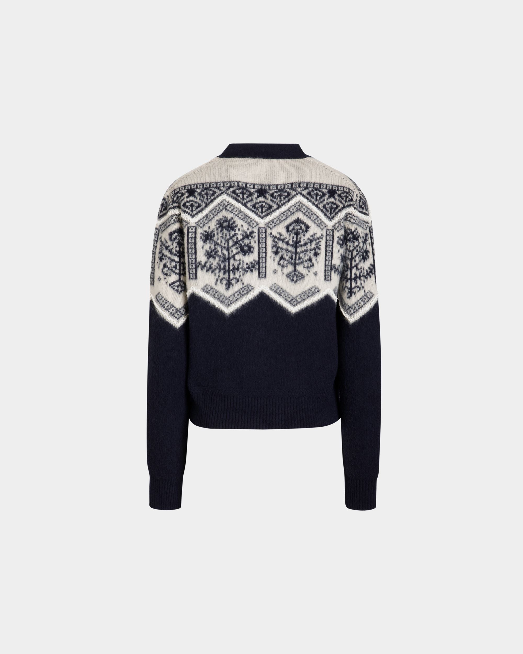 Bally Global - Winter Capsule Cardigan With a Heritage Flower in Navy Blue Wool - Blue