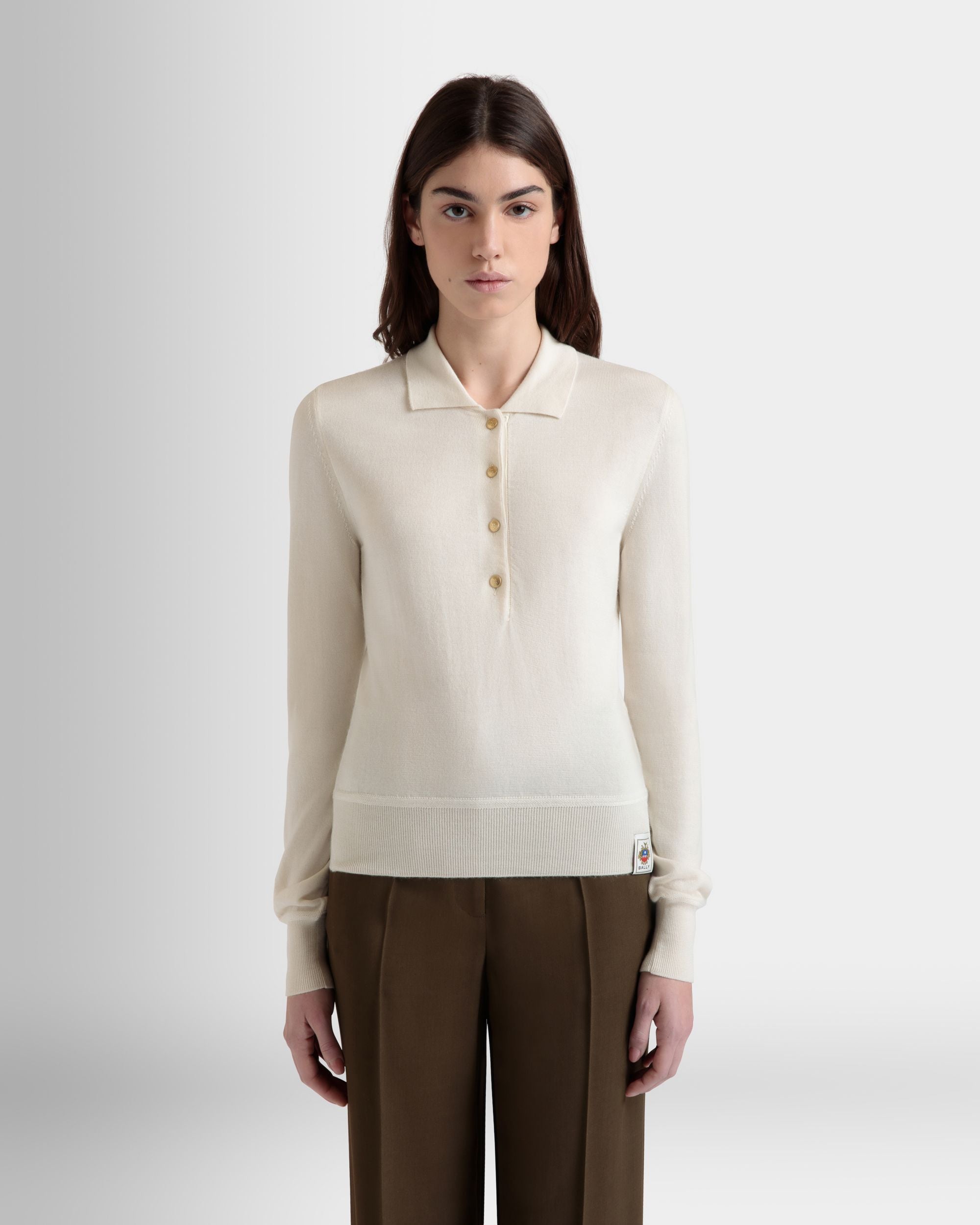 Bally Global - Polo De Manga Larga De Cachemira Y Seda Marfil - Blanco