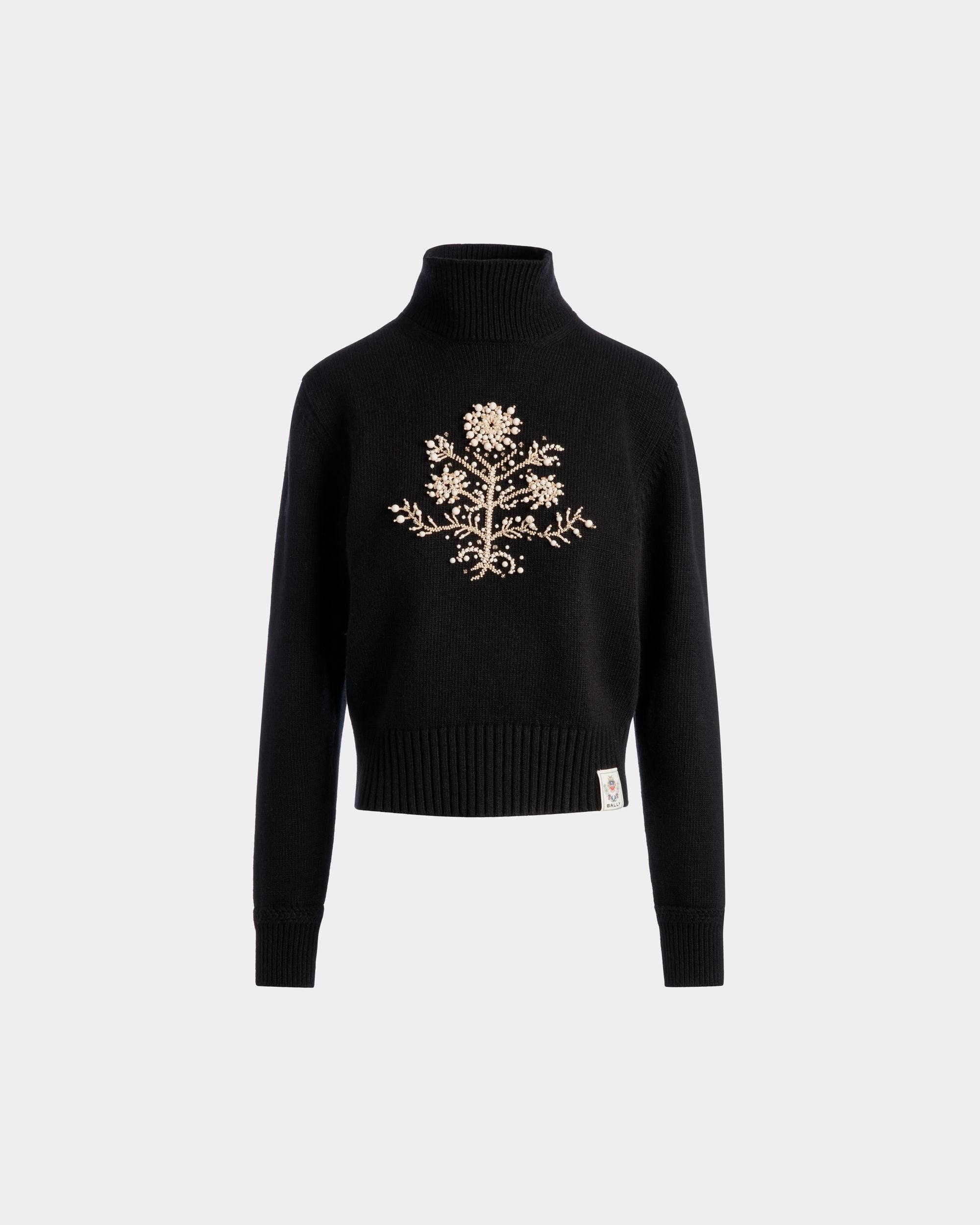 Bally Global - Winter Capsule Turtleneck Sweater with a Heritage Flower in Black Wool - Black