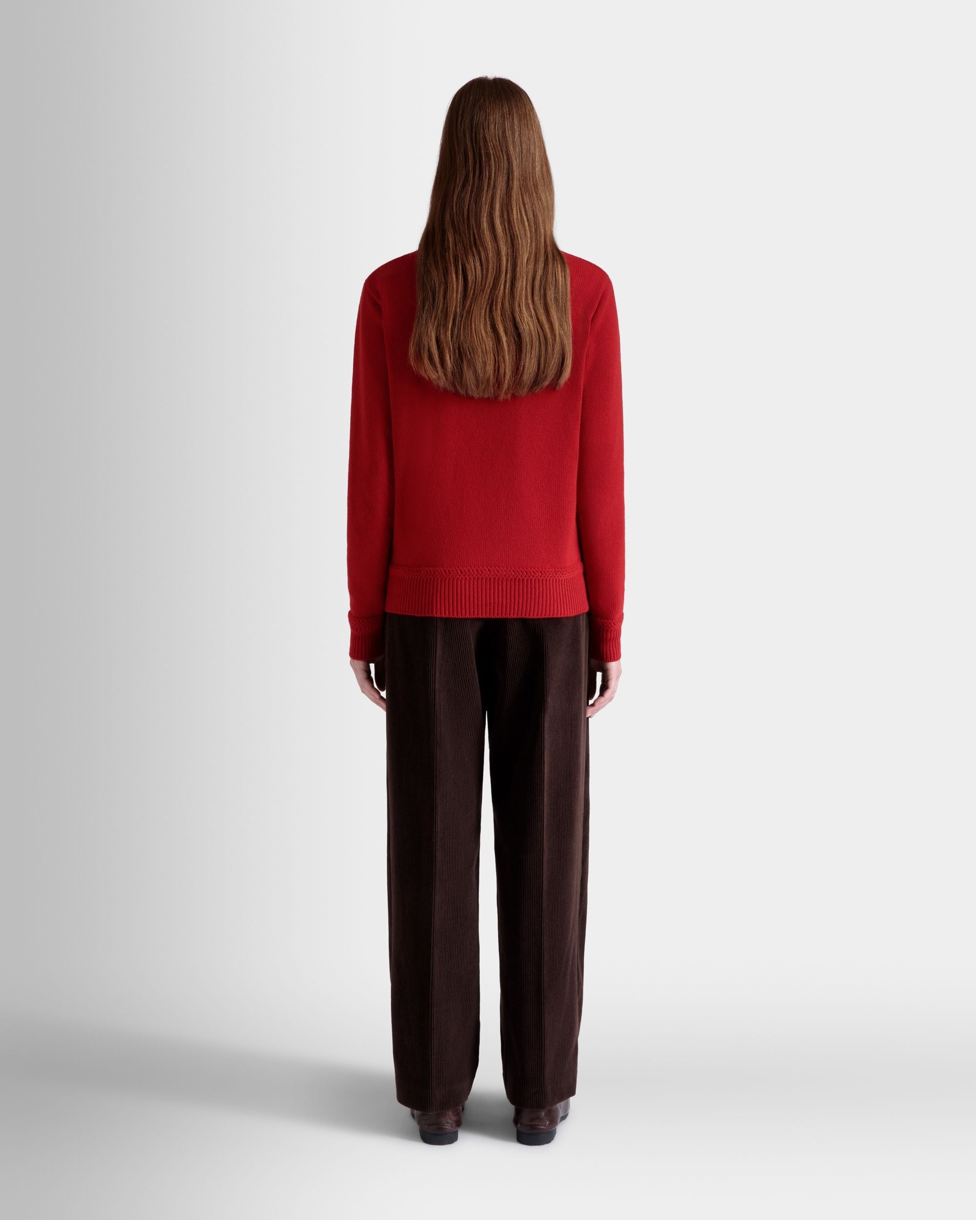 Bally Global - Winter Capsule Crewneck Sweater With Alpine Flowers in Red Wool - Rojo