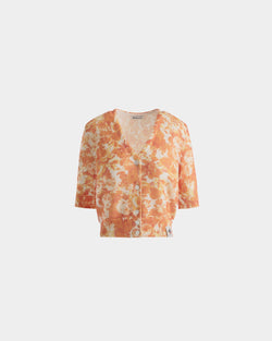 Cardigan with a Rosengarten Print in Koi Orange Cashmere