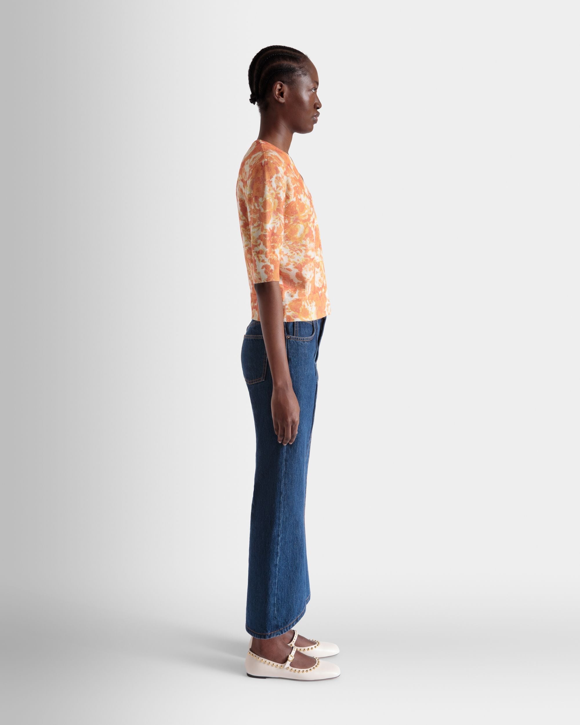 Bally Global - Cardigan with a Rosengarten Print in Koi Orange Cashmere - Orange