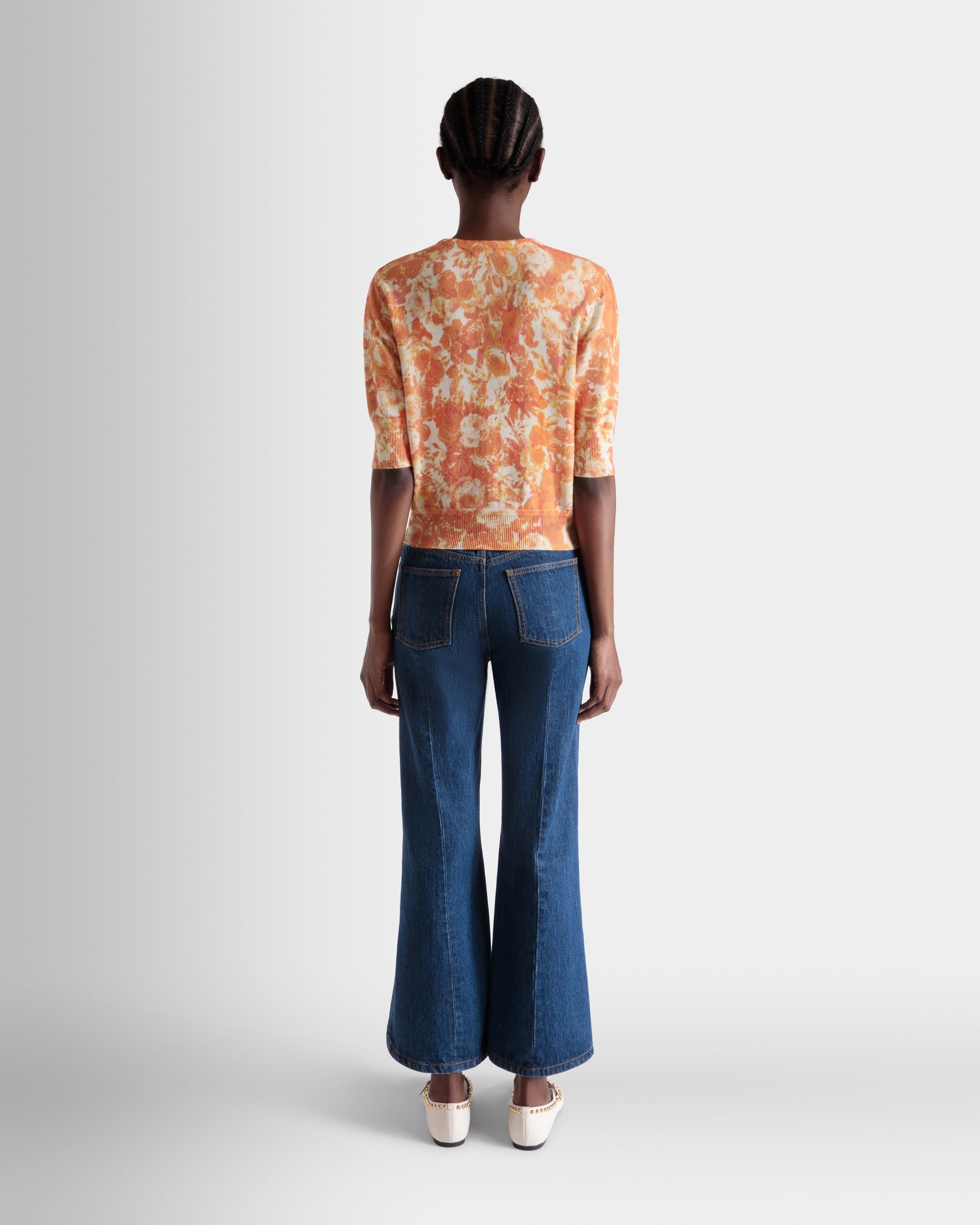 Bally Global - Cardigan with a Rosengarten Print in Koi Orange Cashmere - Orange