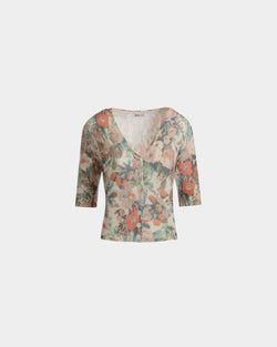 Cardigan with a Rosengarten Print in Multicolor Cashmere