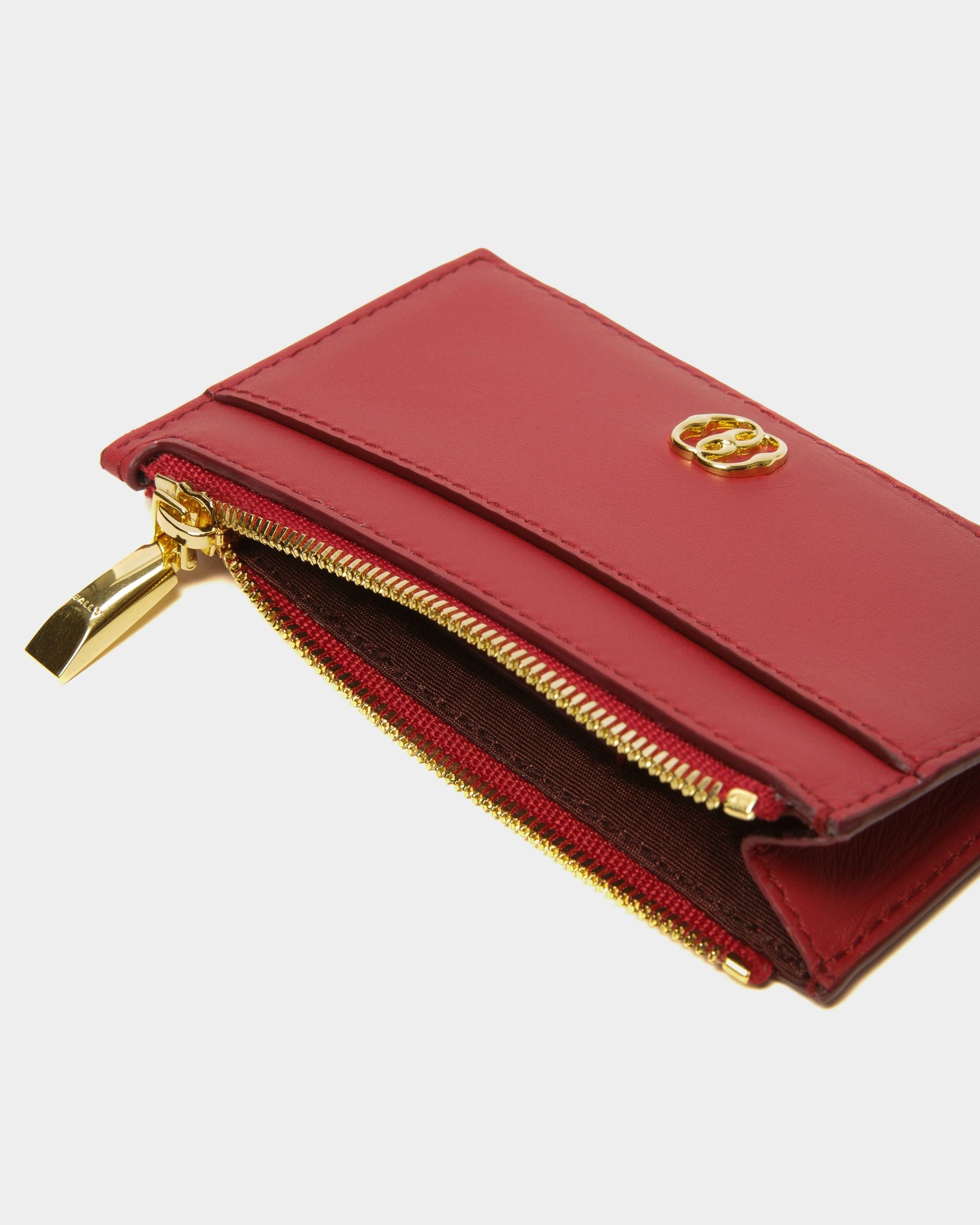 Bally Global - Tarjetero Ejecutivo Emblem De Piel Rubí Oscuro - Rojo