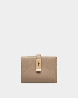 Lock Me Wallet In Taupe Grained Leather