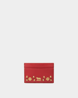 Swissness Card Holder In Red Leather with Studs