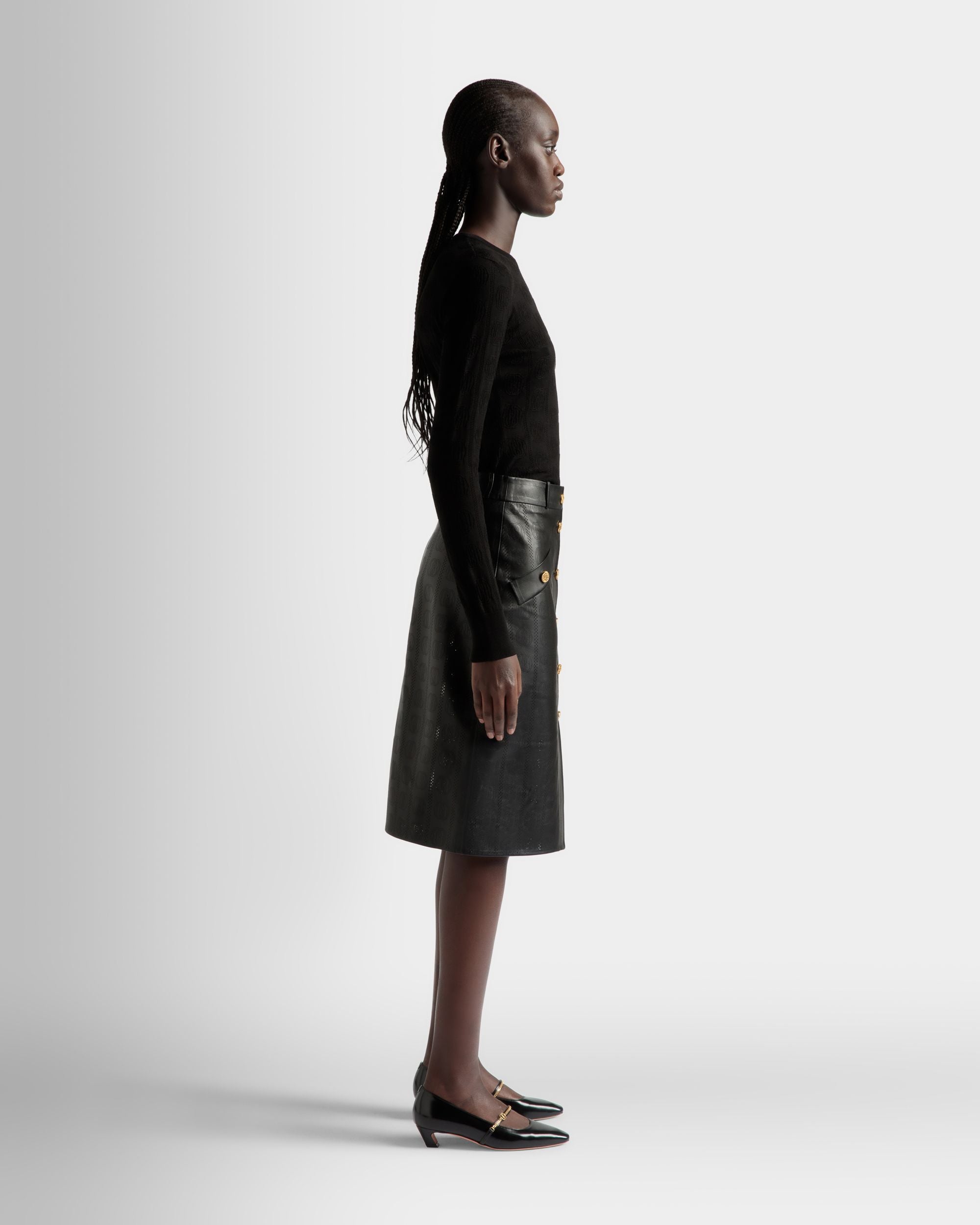 Bally Global - Midi Skirt In Black Leather - Black