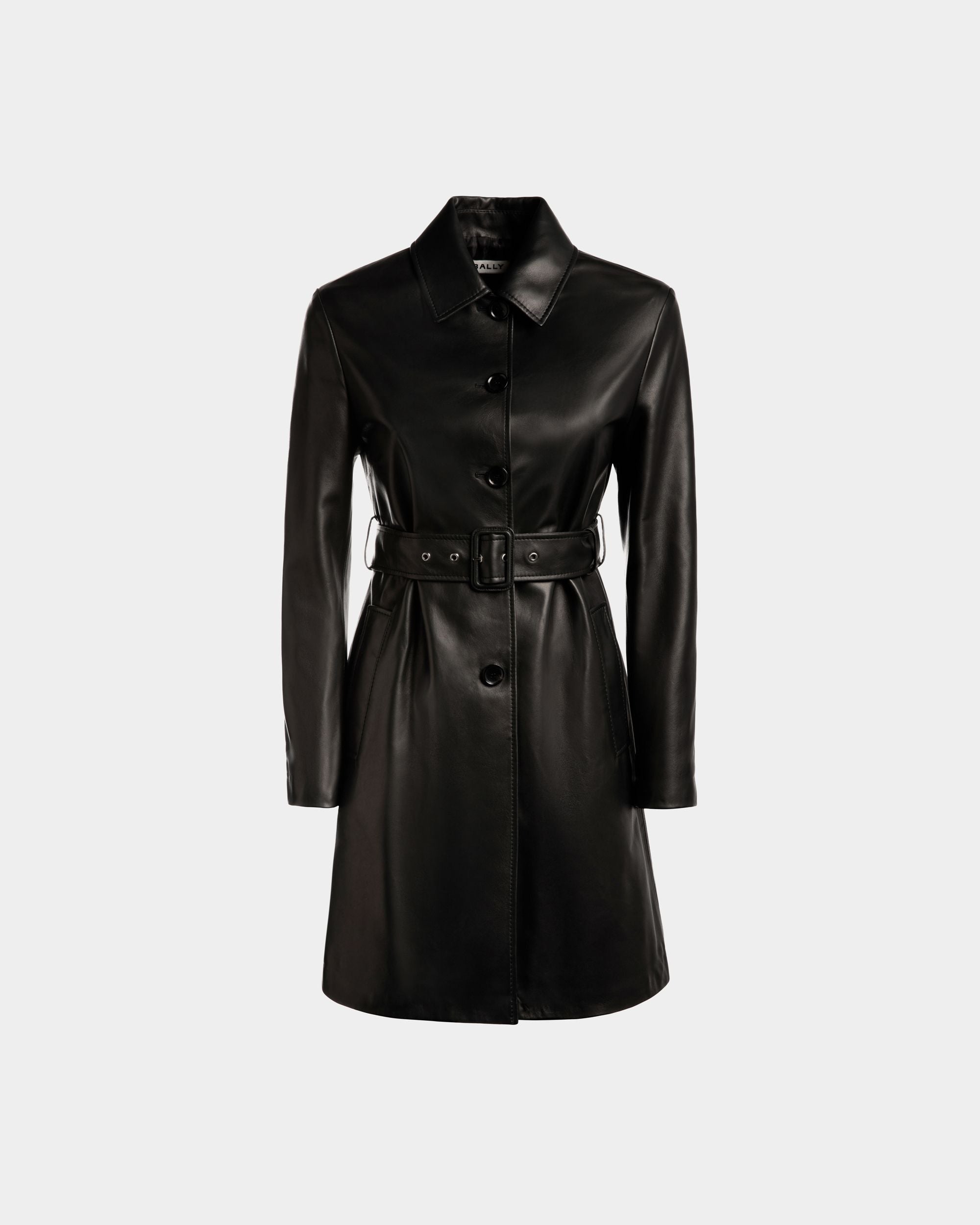 Bally Global - Belted Midi Coat in Black Leather - Black