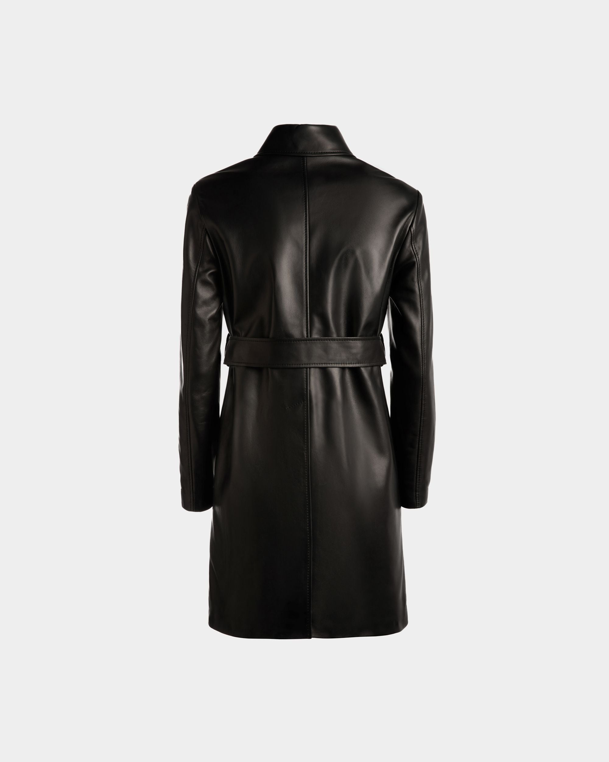 Bally Global - Belted Midi Coat in Black Leather - Negro