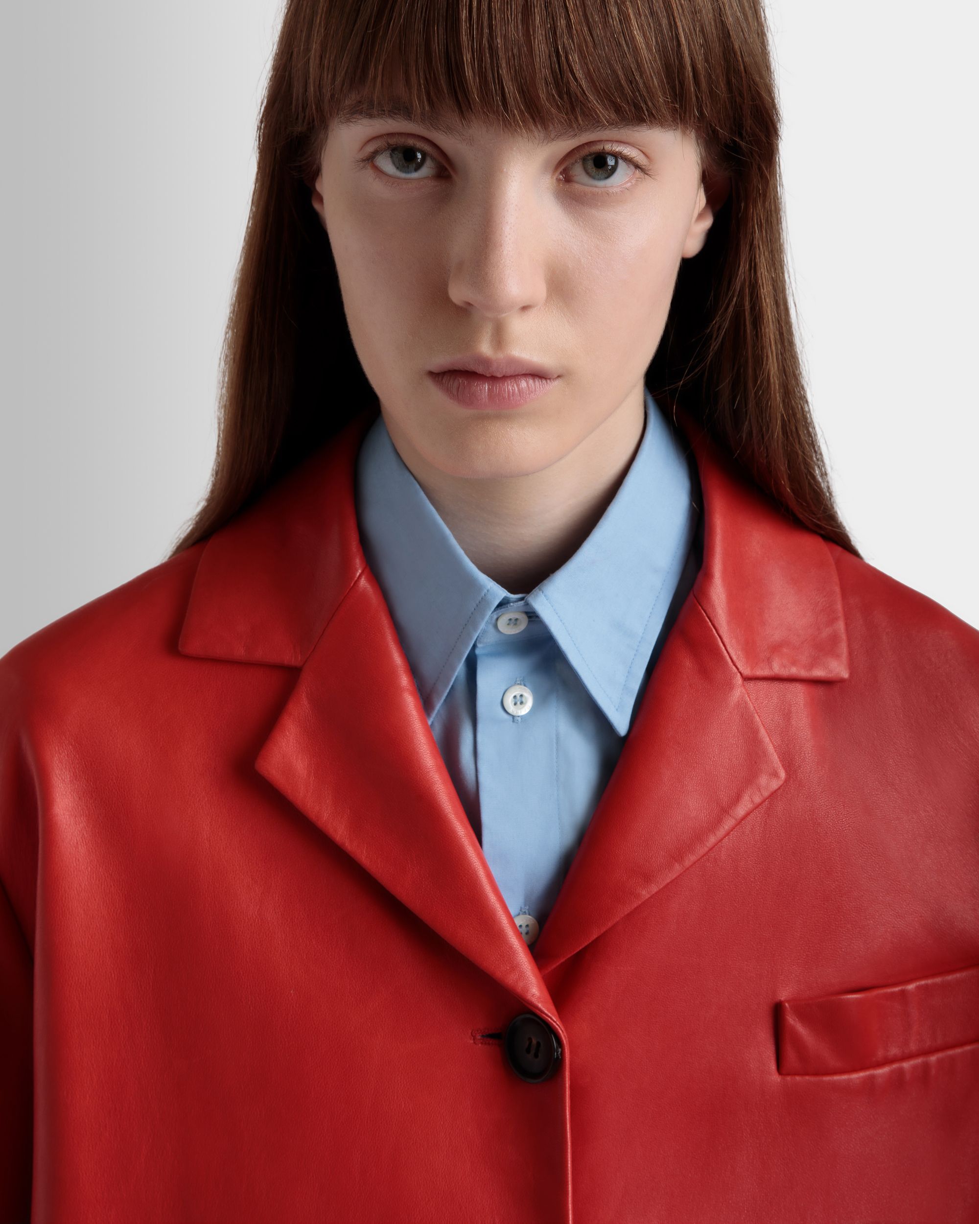 Bally Global - Single-Breasted Midi Coat In Candy Red Leather - Red